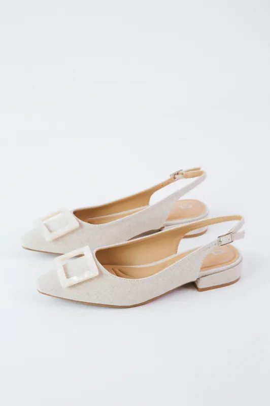 Sweetie Linen Slingback Low Heel, Natural | Dirty Laundry sold by North & Main Clothing Company