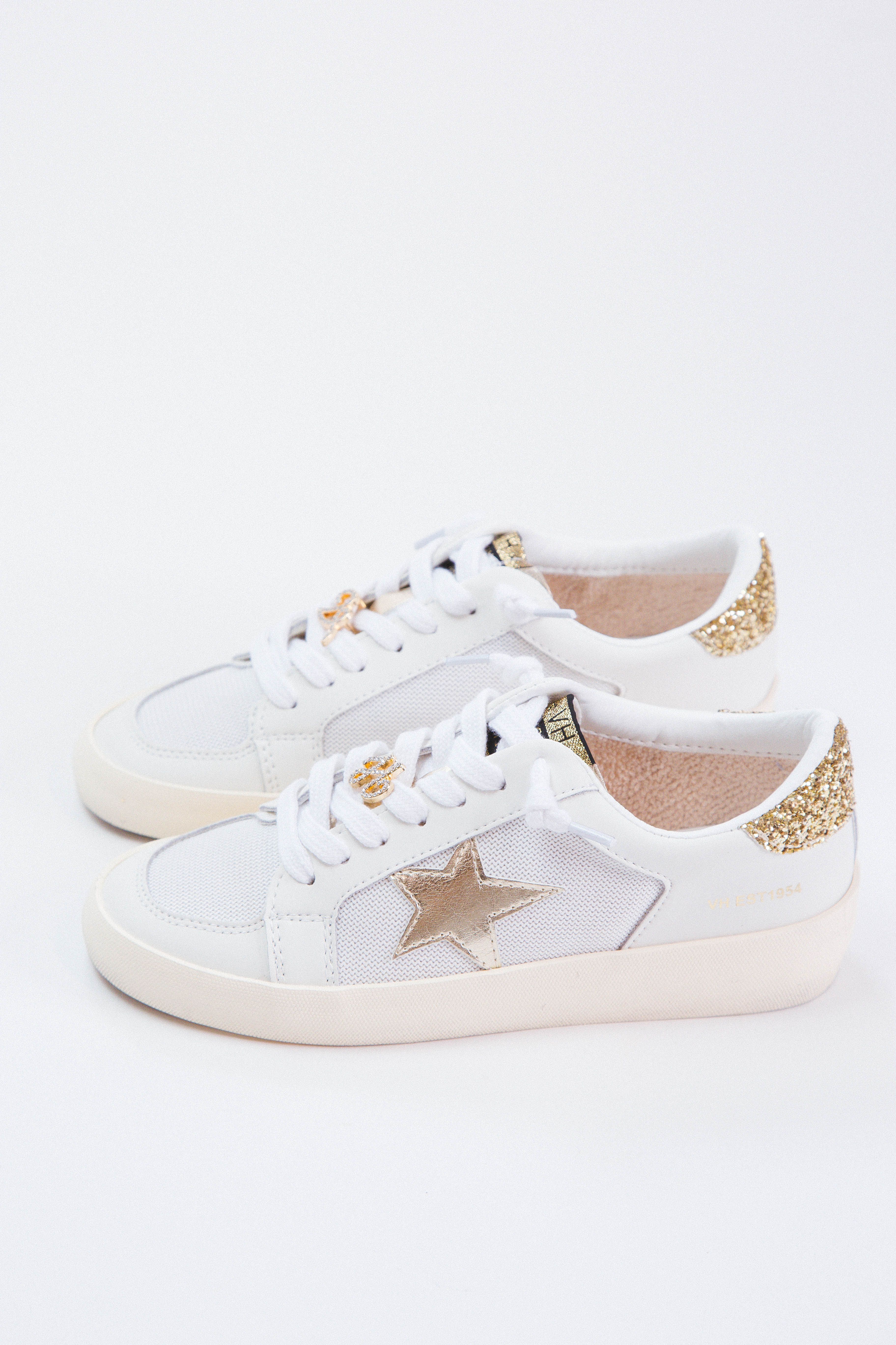 Reflex Metallic Star Sneaker, White/Gold Mesh | Vintage Havana sold by North & Main Clothing Company