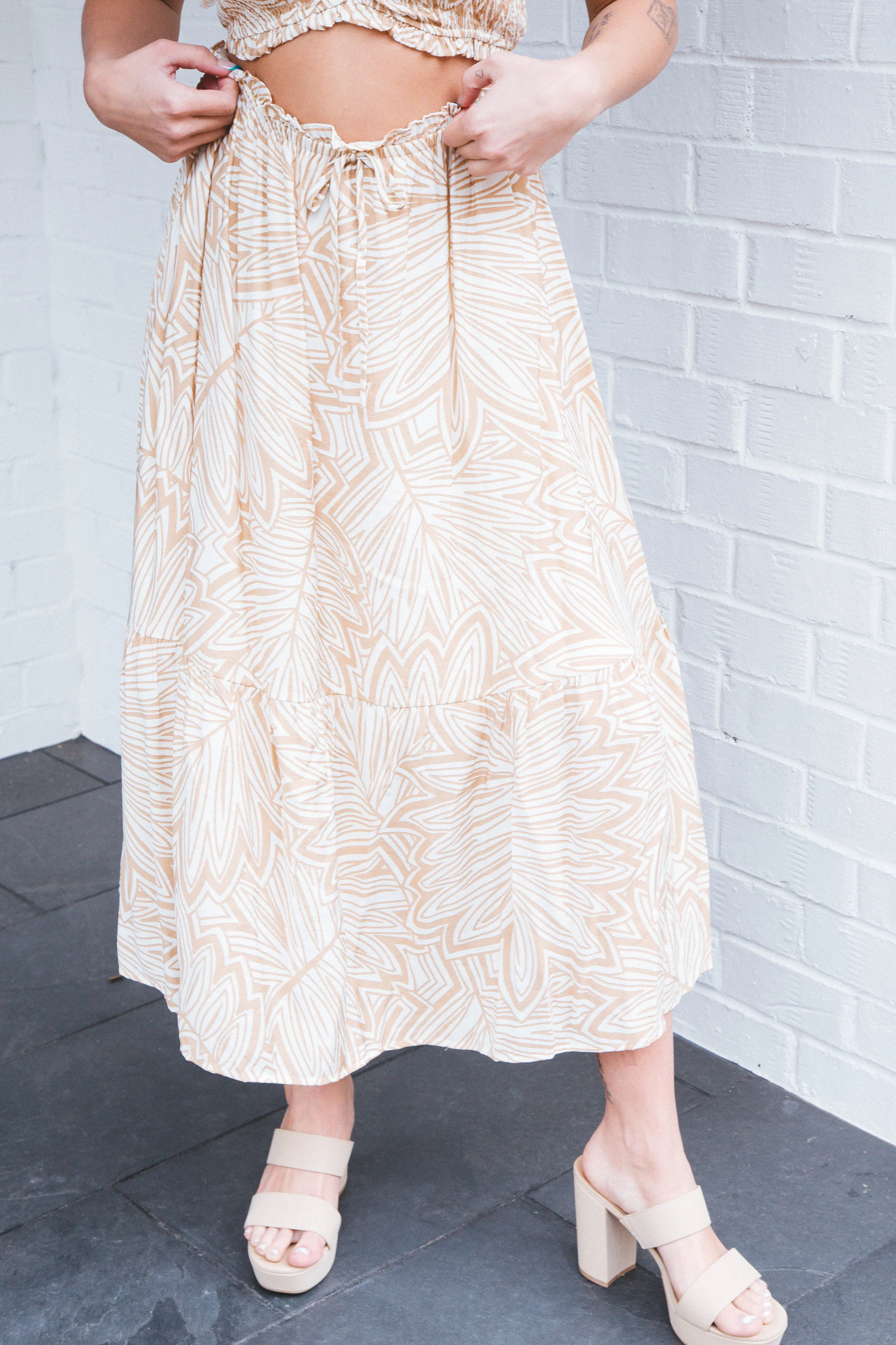 Bri Printed Midi Skirt, Khaki sold by North & Main Clothing Company product image thumbnail 3
