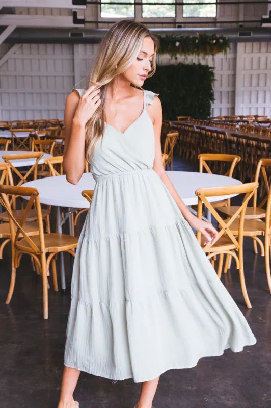 Steady Surplice Midi Dress, Sage | Sadie & Sage sold by North & Main Clothing Company