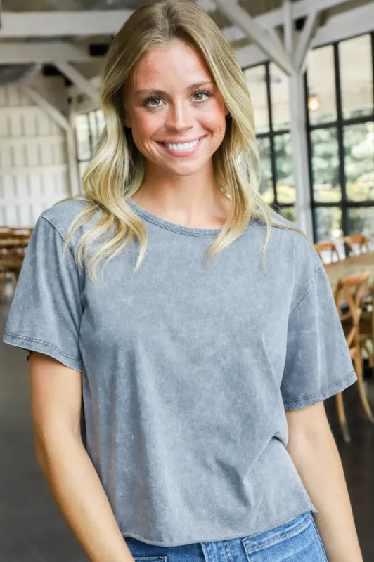 Beatrice Mineral Washed Crop Tee, Vintage Charcoal sold by North & Main Clothing Company