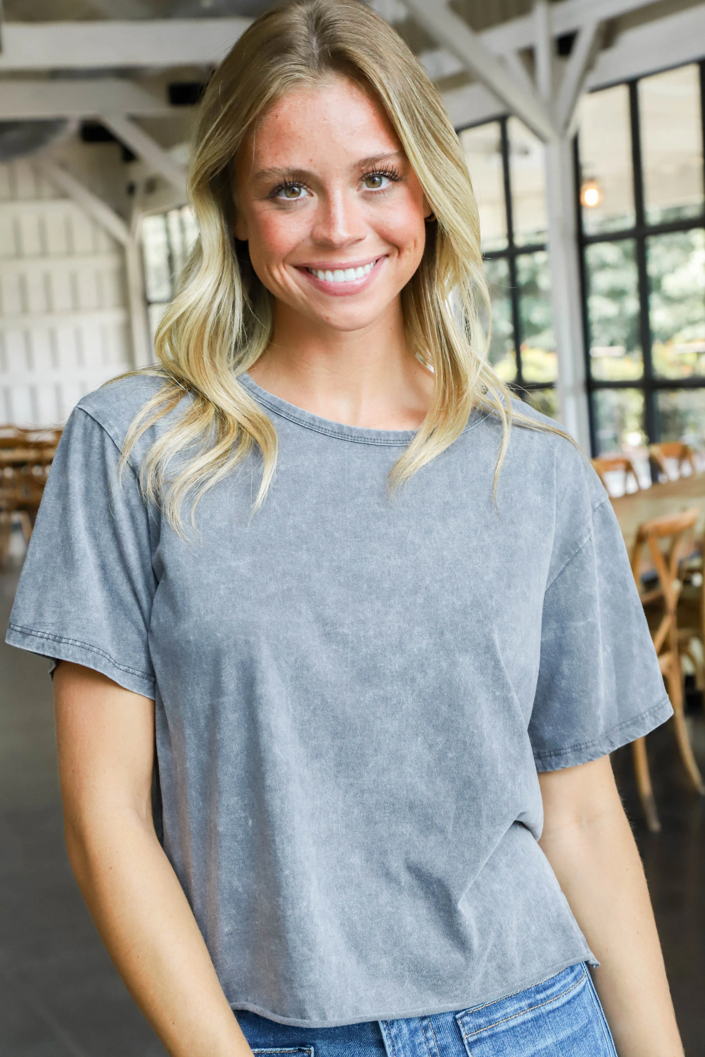 Beatrice Mineral Washed Crop Tee, Vintage Charcoal sold by North & Main Clothing Company