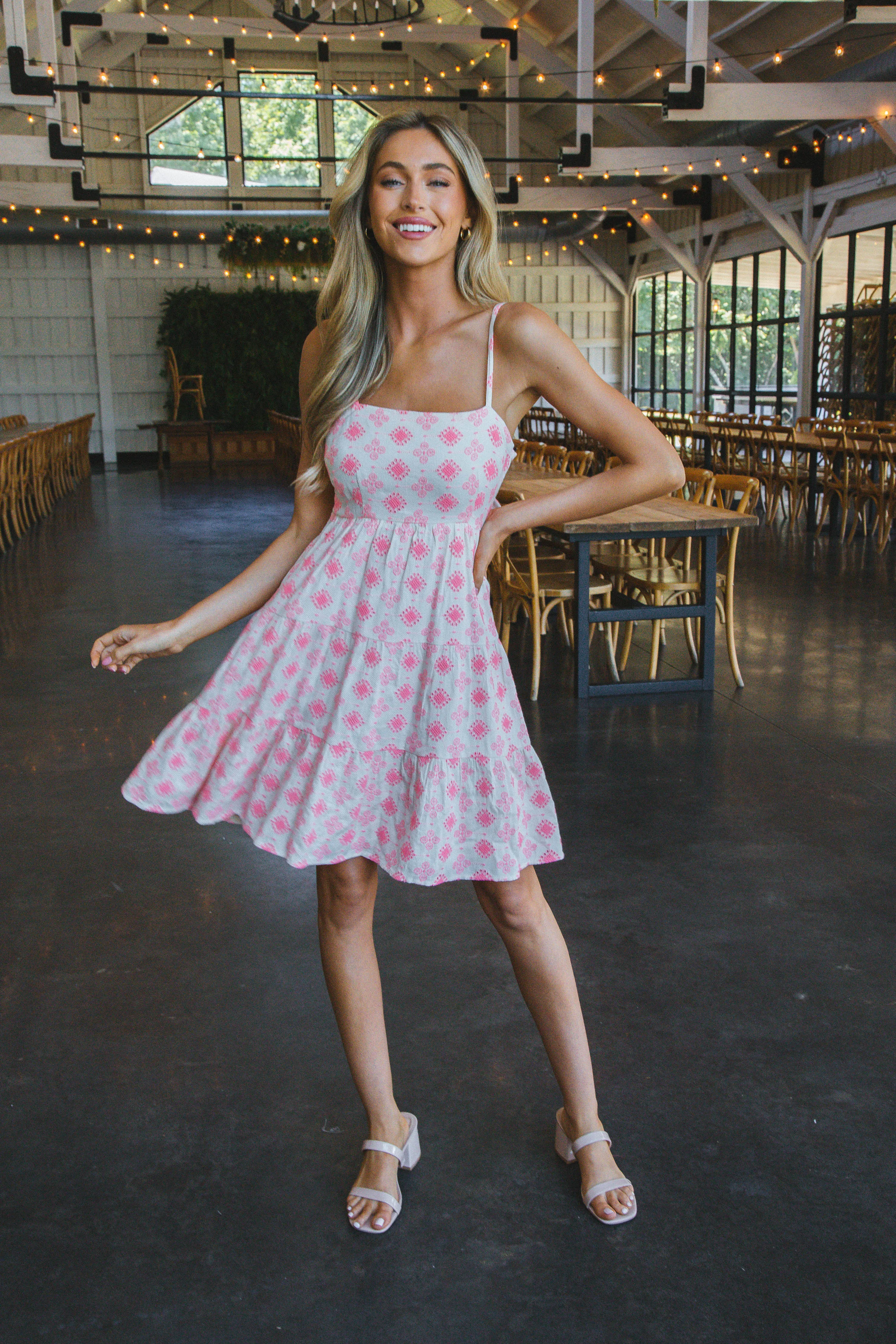 Clara Embroidered Mini Dress, Natural/Pink sold by North & Main Clothing Company product image thumbnail 4