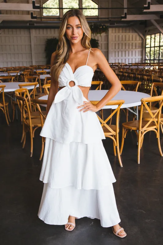 Alanna Flower Cut Out Maxi Dress, White sold by North & Main Clothing Company