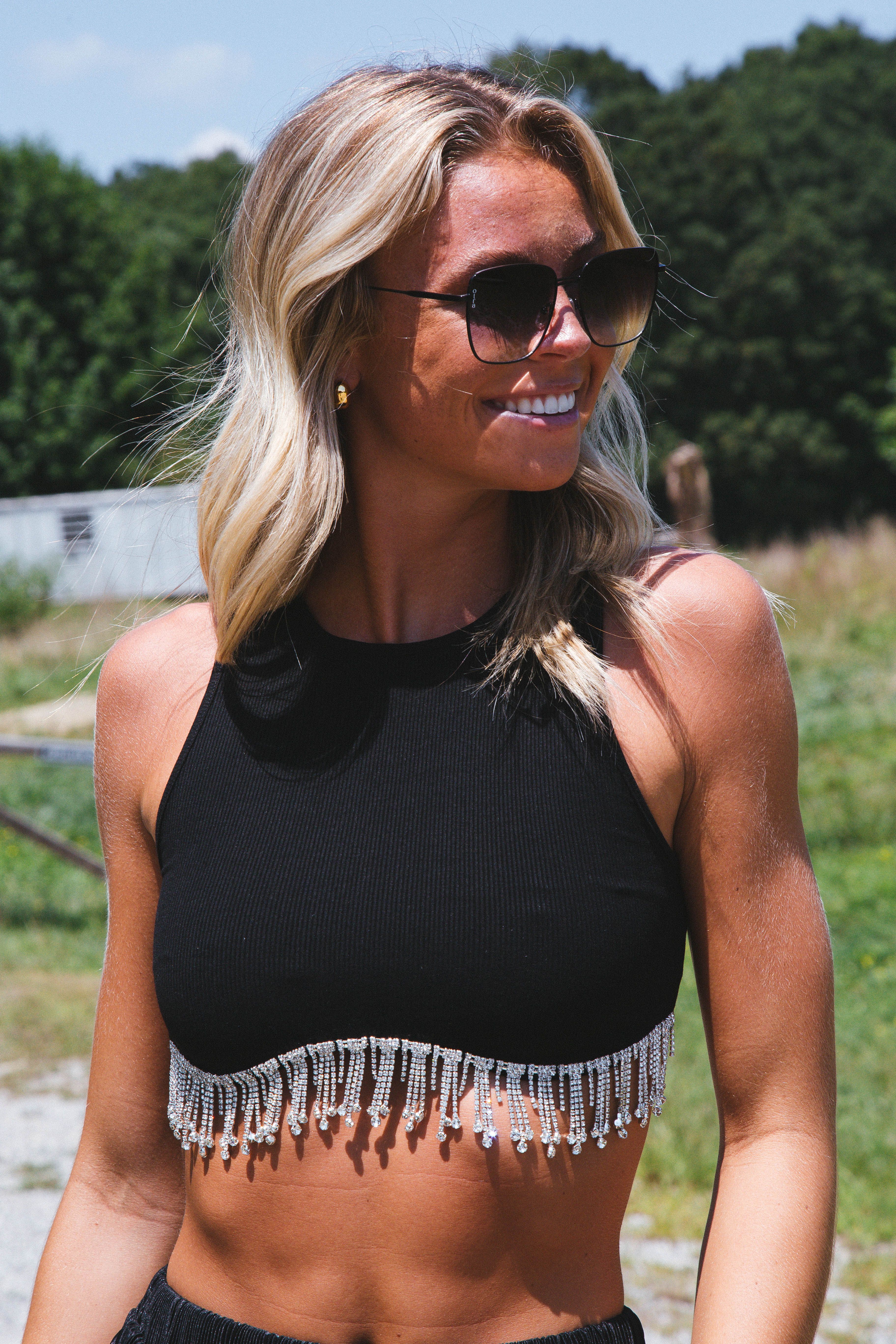 Shining Sleeveless Crop Top, Black sold by North & Main Clothing Company