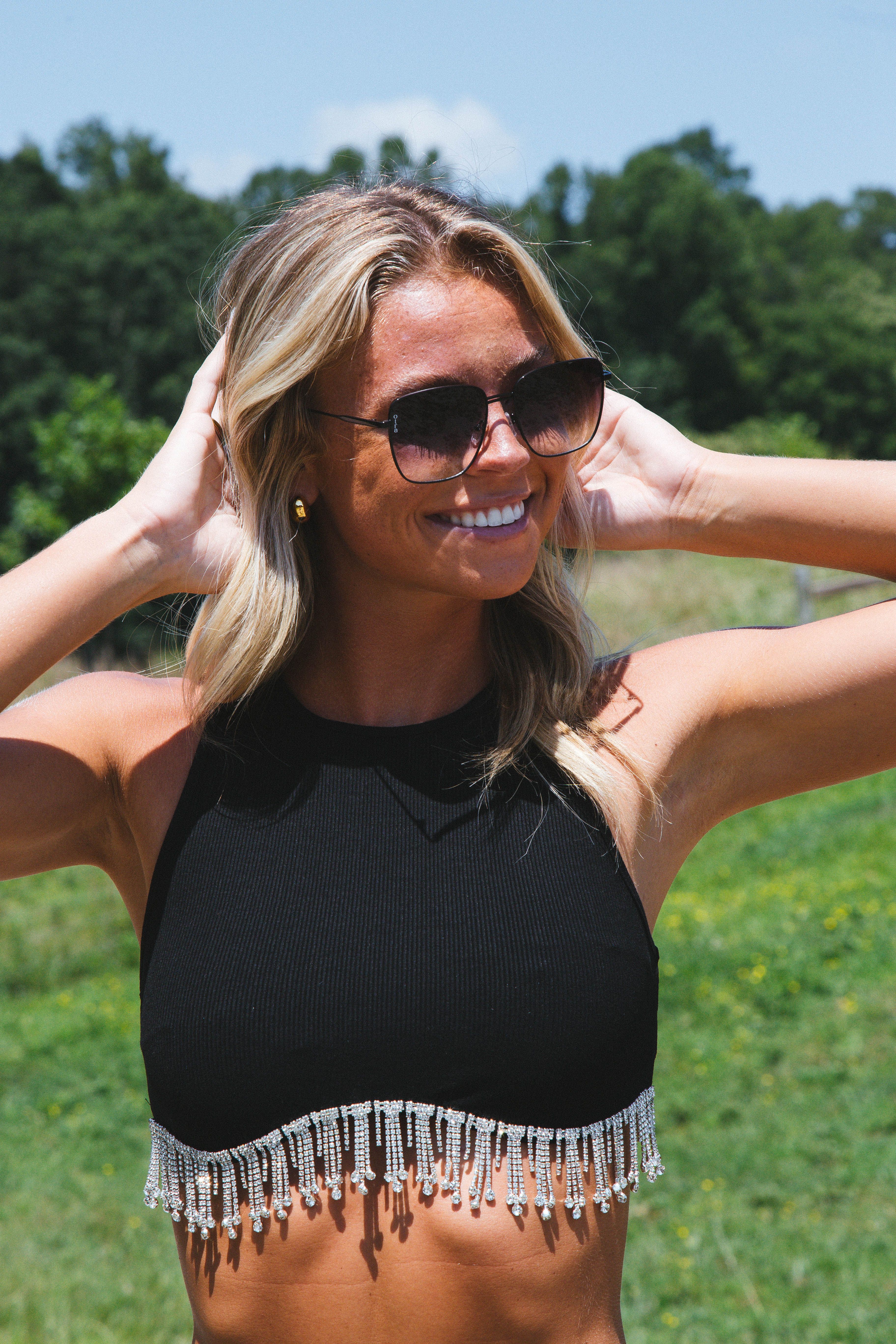 Shining Sleeveless Crop Top, Black sold by North & Main Clothing Company product image thumbnail 4