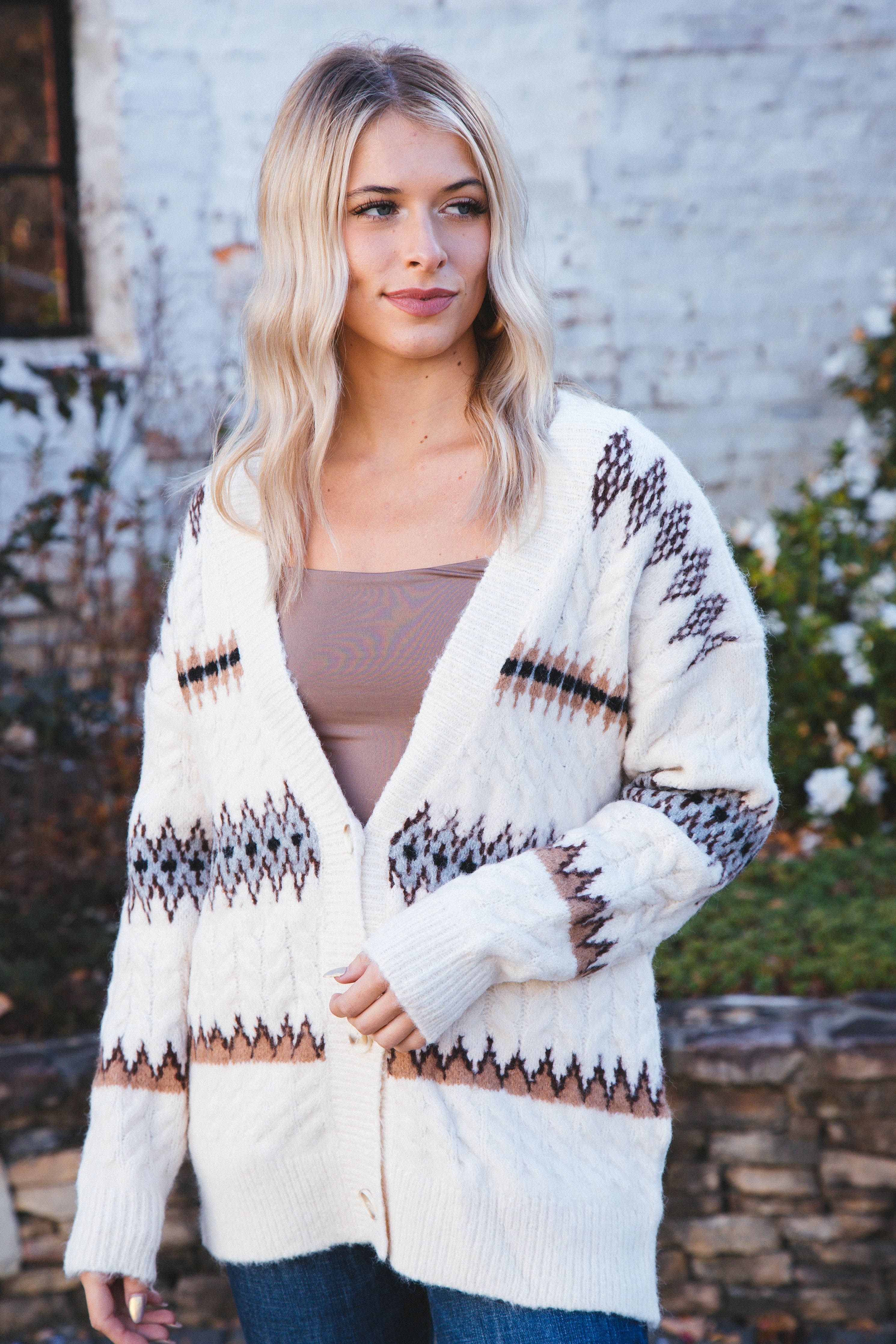 Anne Long Sleeve V-Neck Cardigan, Natural | RD Style sold by North & Main Clothing Company product image thumbnail 2