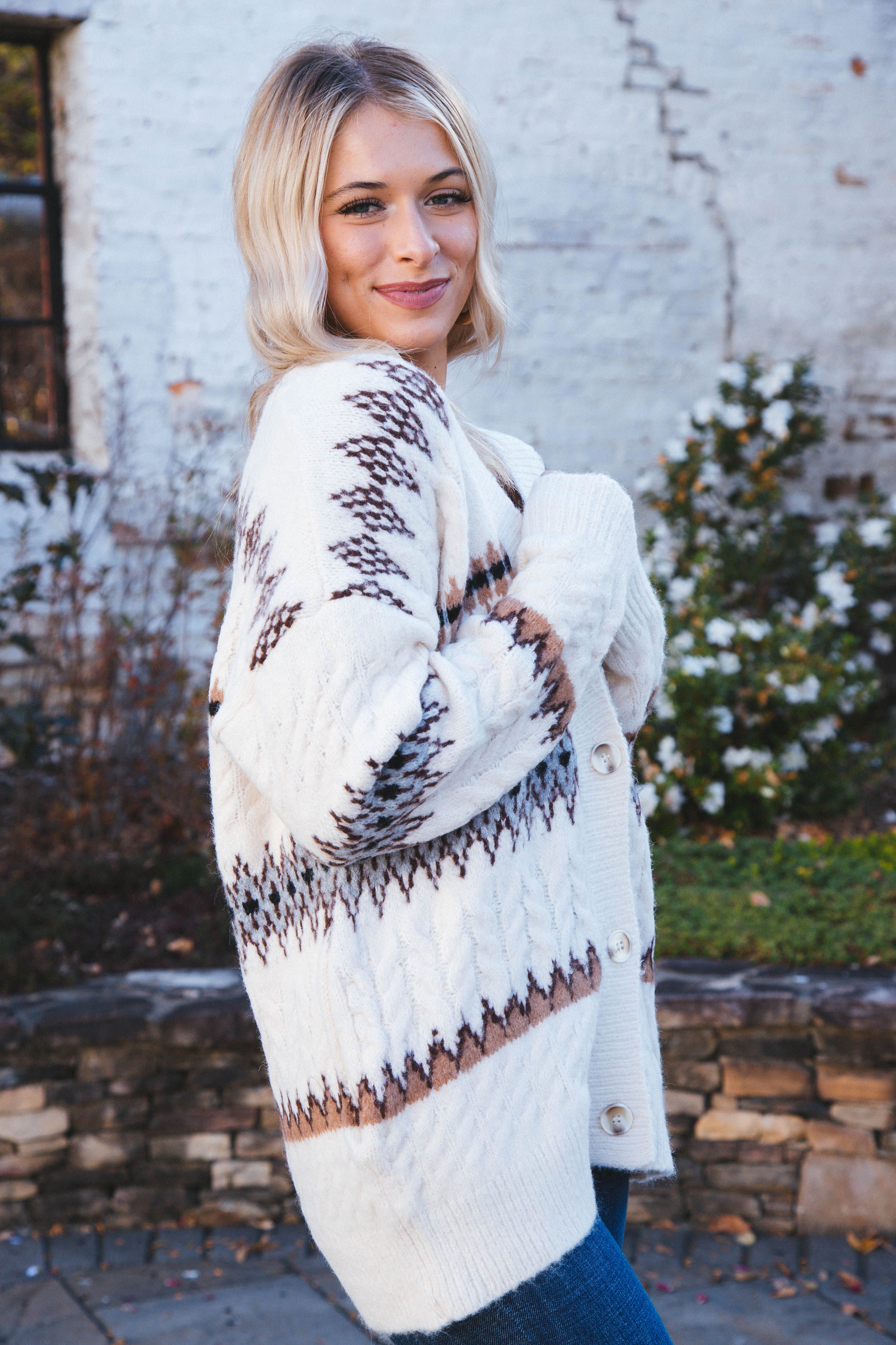 Anne Long Sleeve V-Neck Cardigan, Natural | RD Style sold by North & Main Clothing Company product image thumbnail 3