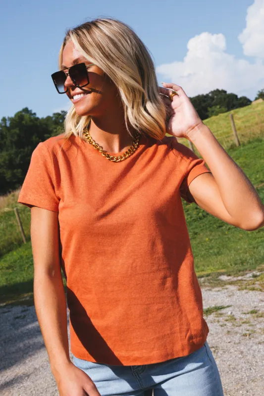 Boston Round Neck Tee, Burnt Orange sold by North & Main Clothing Company