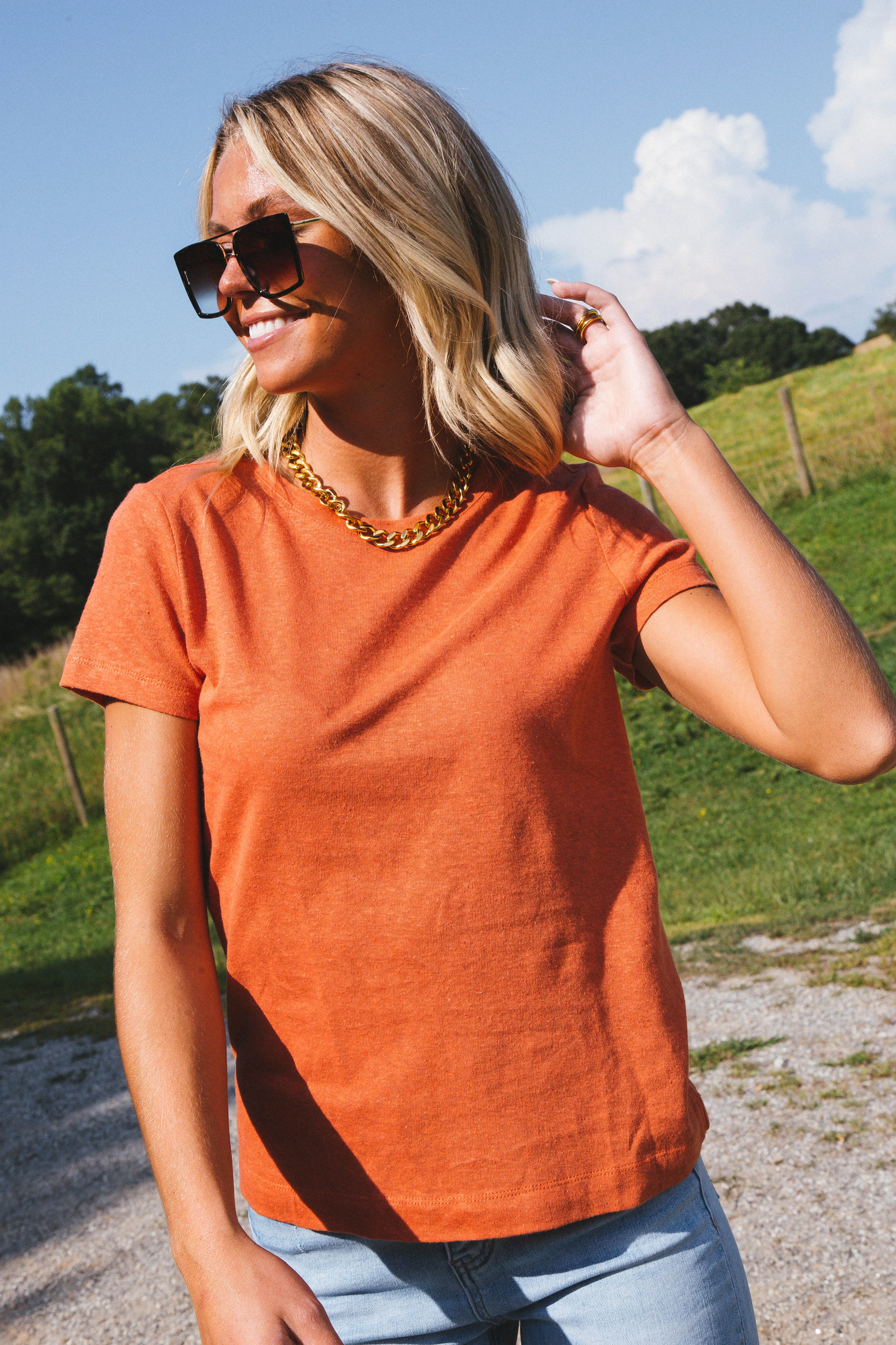 Boston Round Neck Tee, Burnt Orange sold by North & Main Clothing Company