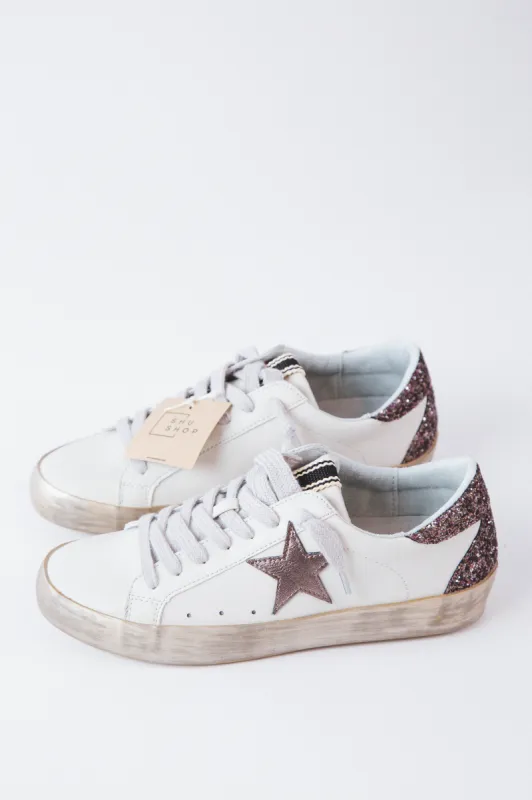 Paula Star Sneaker With Glitter Back, Pewter | SHUSHOP sold by North & Main Clothing Company