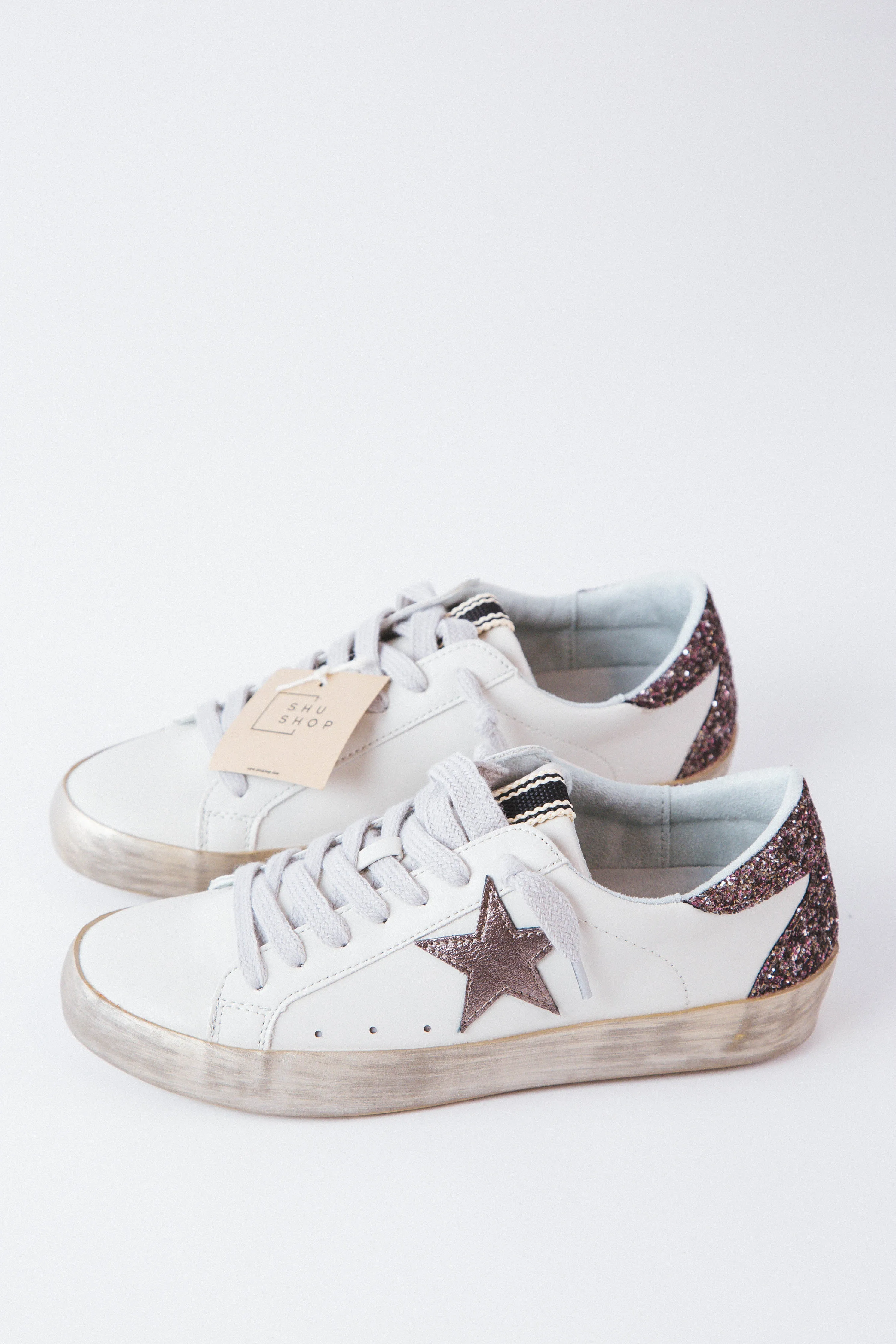 Paula Star Sneaker With Glitter Back, Pewter | SHUSHOP sold by North & Main Clothing Company