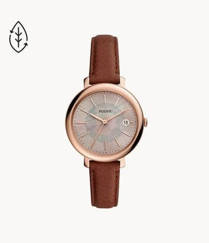 Jacqueline Solar-Powered Eco Leather Watch, Brown | FOSSIL sold by North & Main Clothing Company