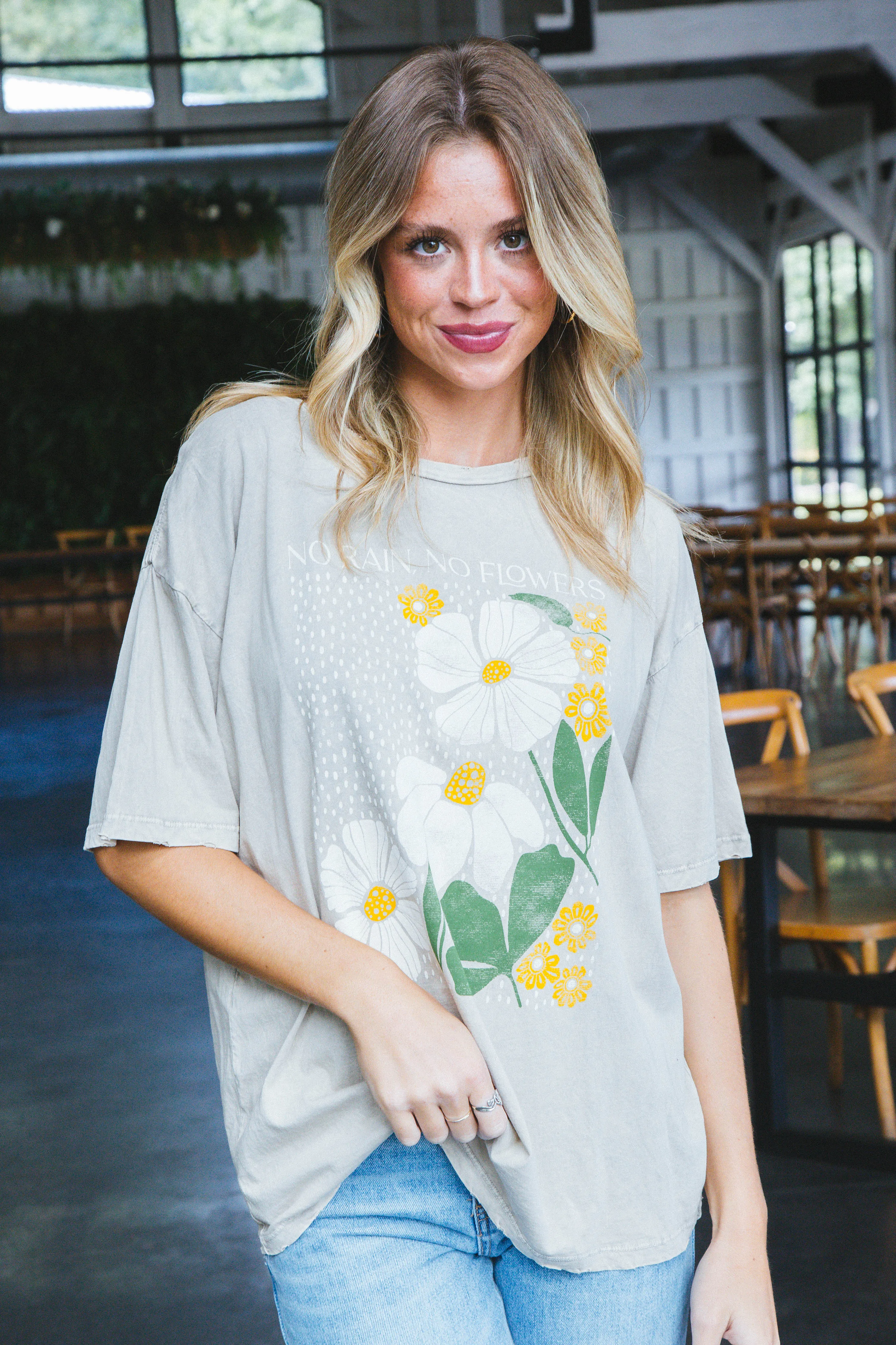 No Rain No Flowers Graphic Tee, Mineral Sand sold by North & Main Clothing Company