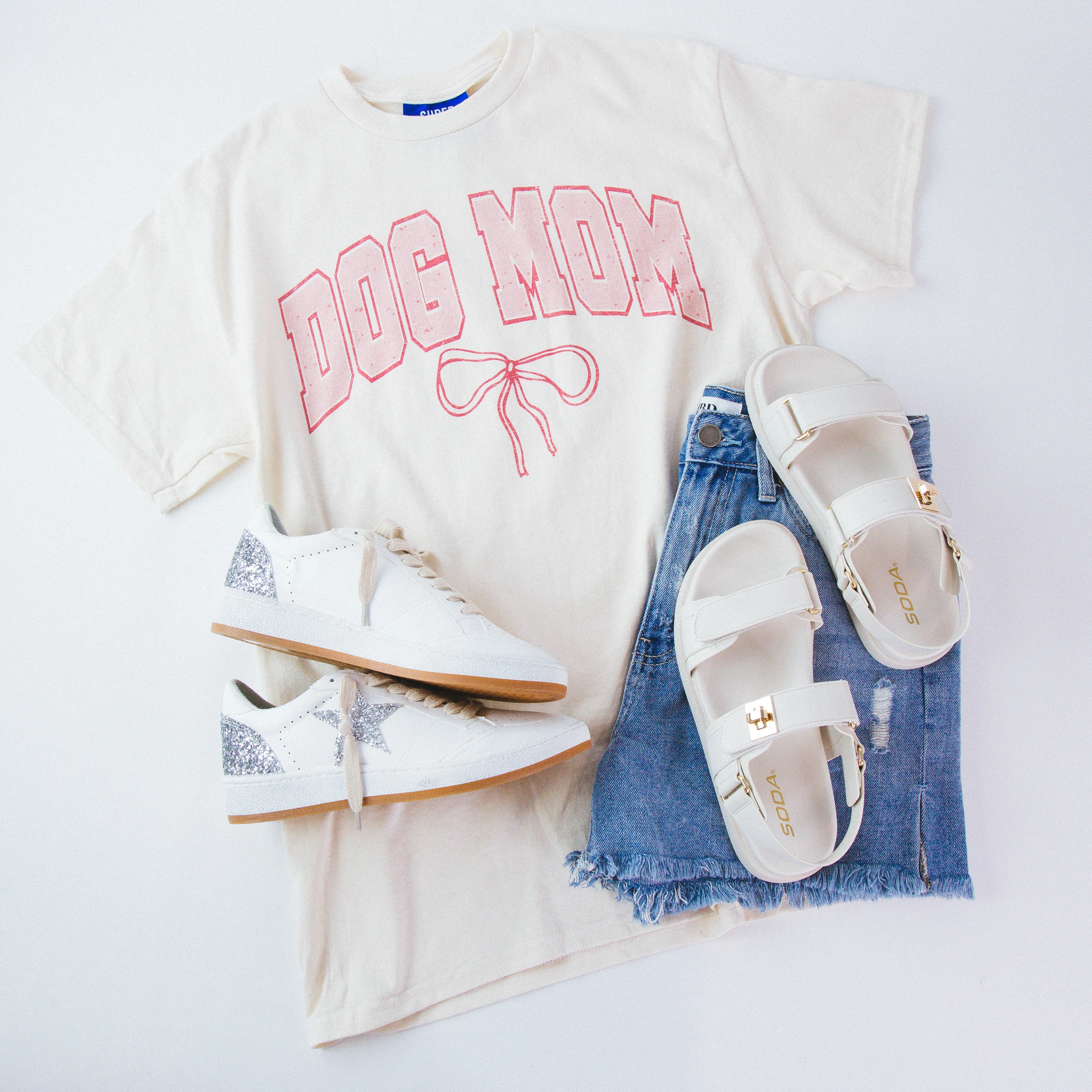 Dog Mom Bow Oversized Graphic Tee, Ivory sold by North & Main Clothing Company product image thumbnail 4