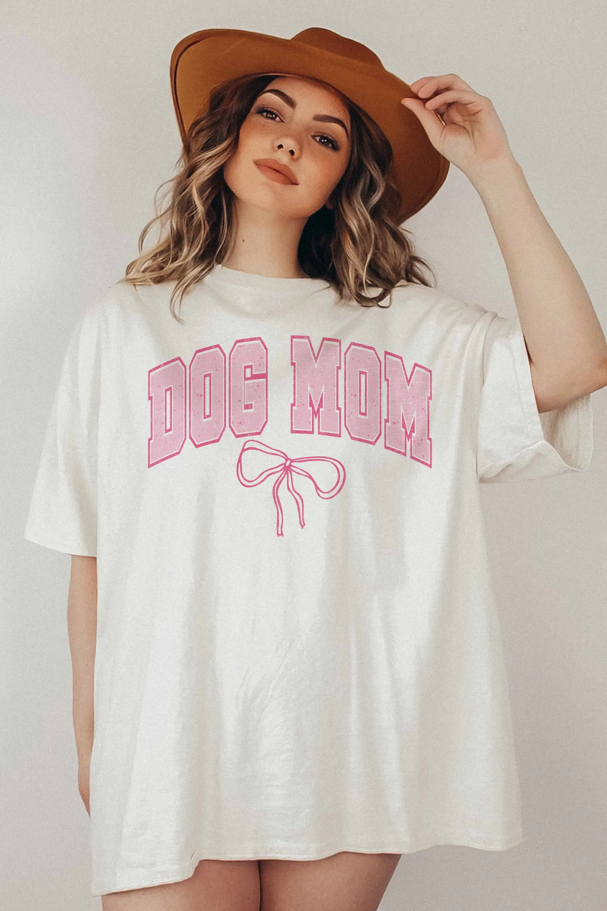 Dog Mom Bow Oversized Graphic Tee, Ivory sold by North & Main Clothing Company product image thumbnail 2