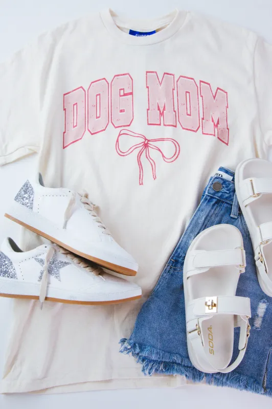 Dog Mom Bow Oversized Graphic Tee, Ivory sold by North & Main Clothing Company