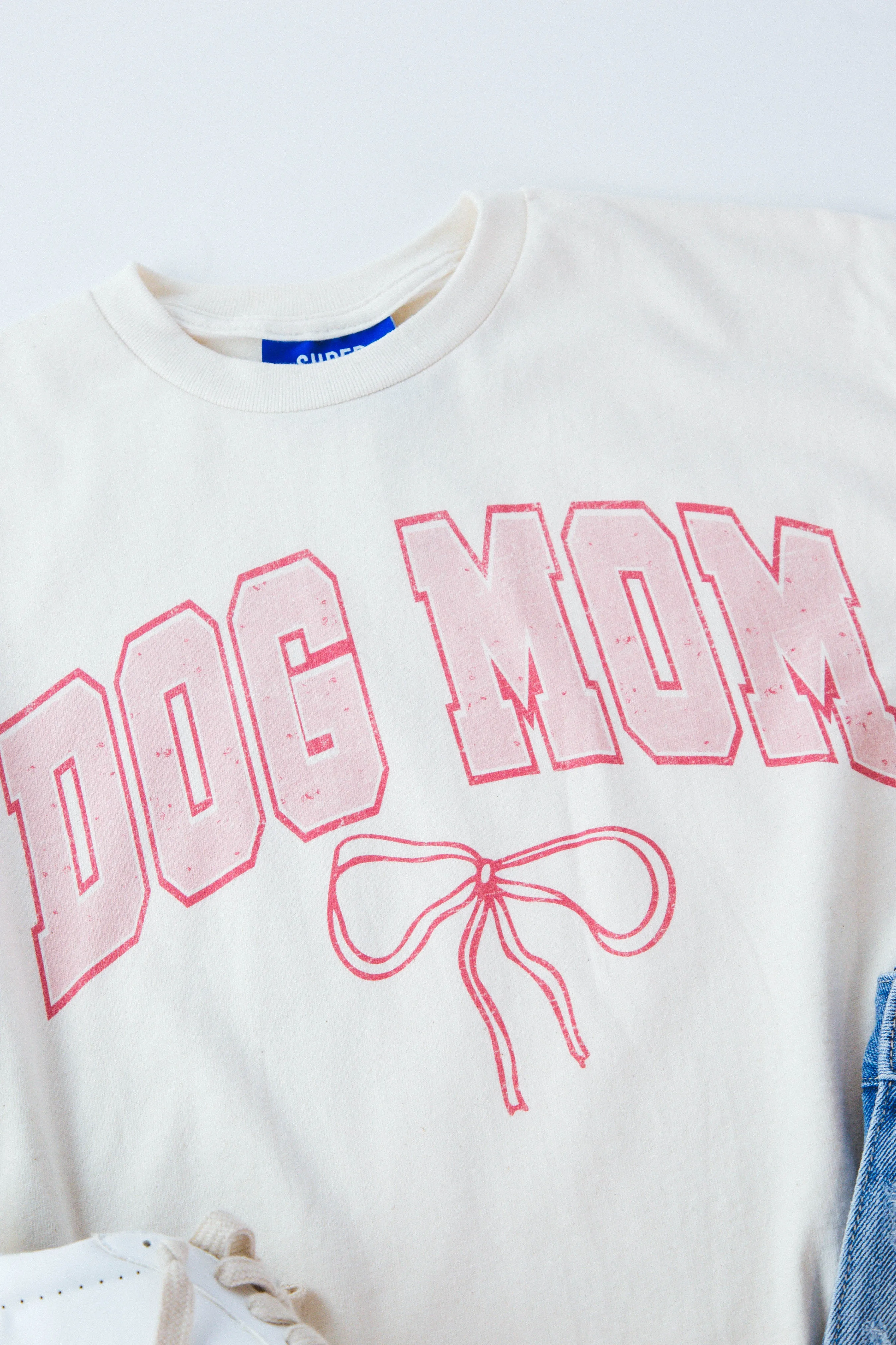 Dog Mom Bow Oversized Graphic Tee, Ivory sold by North & Main Clothing Company product image thumbnail 3
