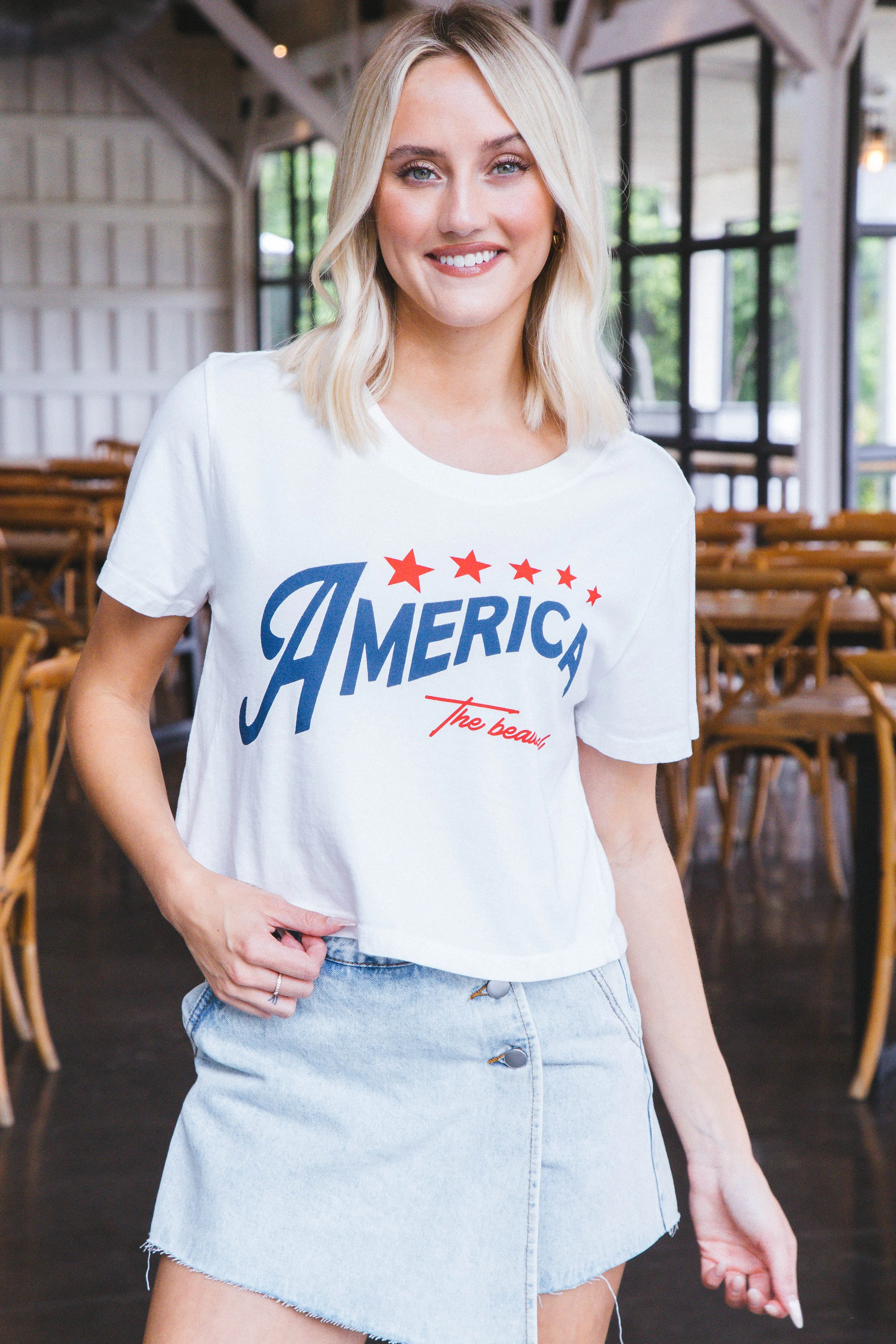 America The Beautiful Graphic Crop Top, White sold by North & Main Clothing Company product image thumbnail 3