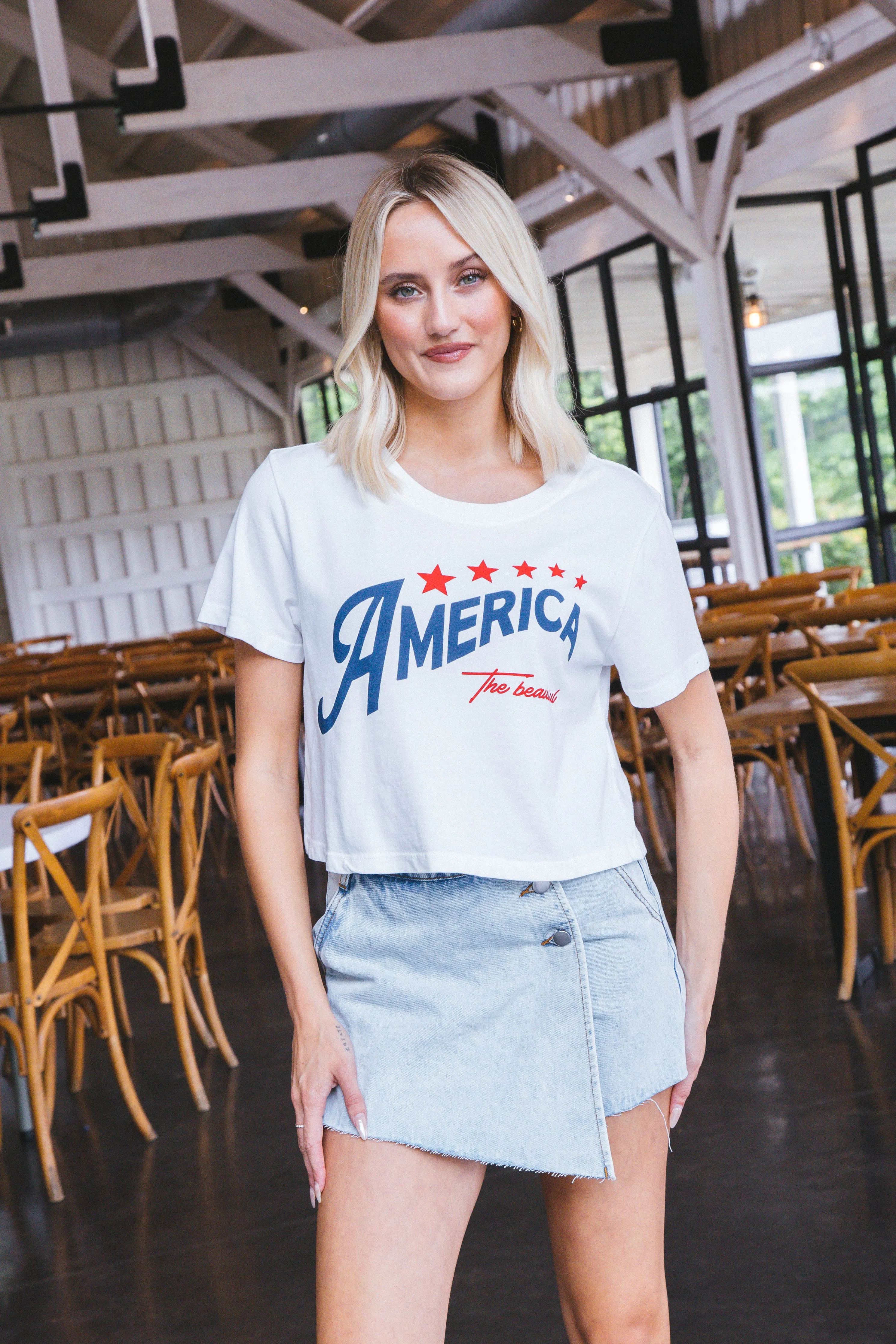 America The Beautiful Graphic Crop Top, White sold by North & Main Clothing Company product image thumbnail 4