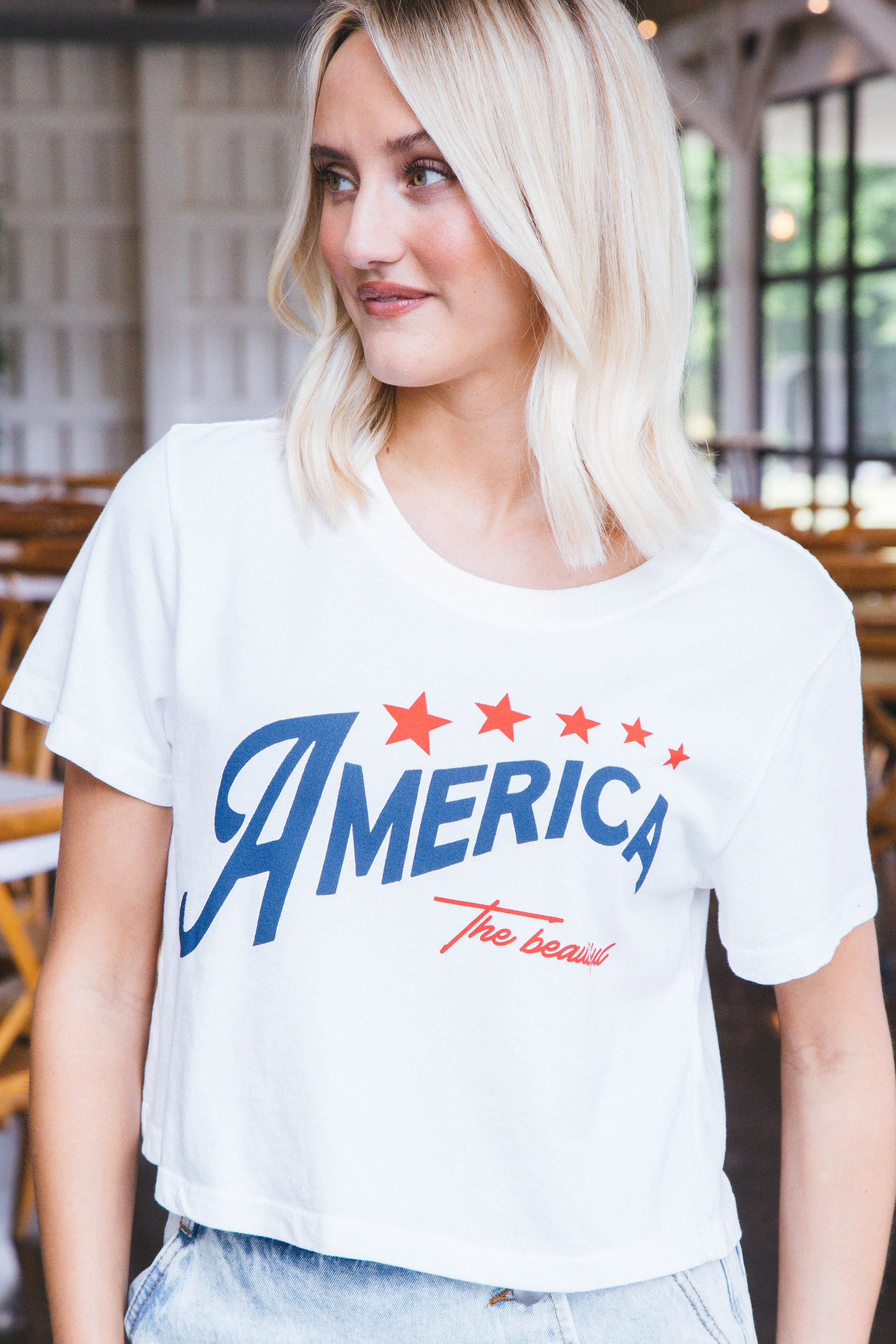 America The Beautiful Graphic Crop Top, White sold by North & Main Clothing Company product image thumbnail 5