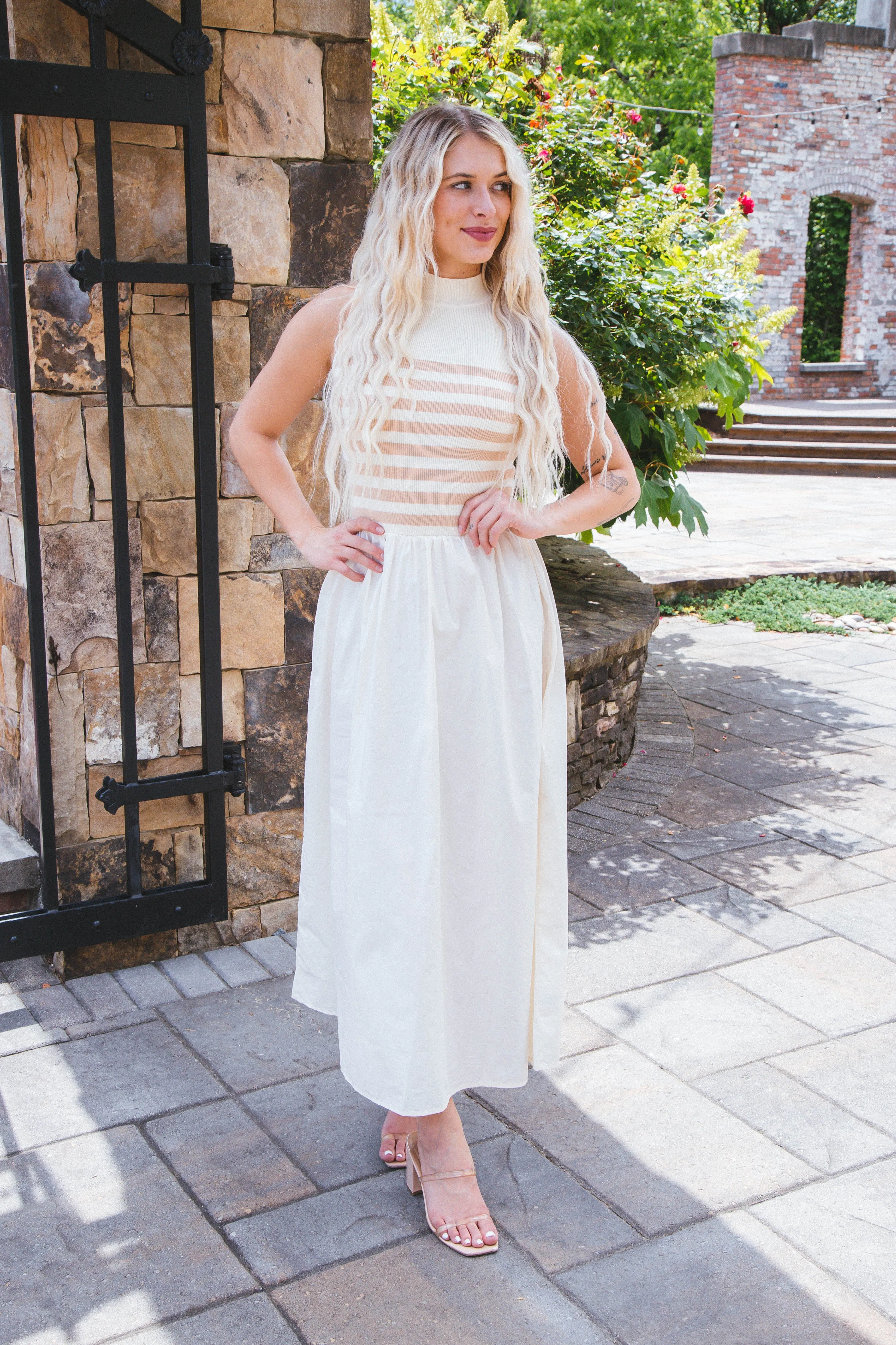 Dakota Stripe Contrast Maxi Dress, Beige sold by North & Main Clothing Company product image thumbnail 3