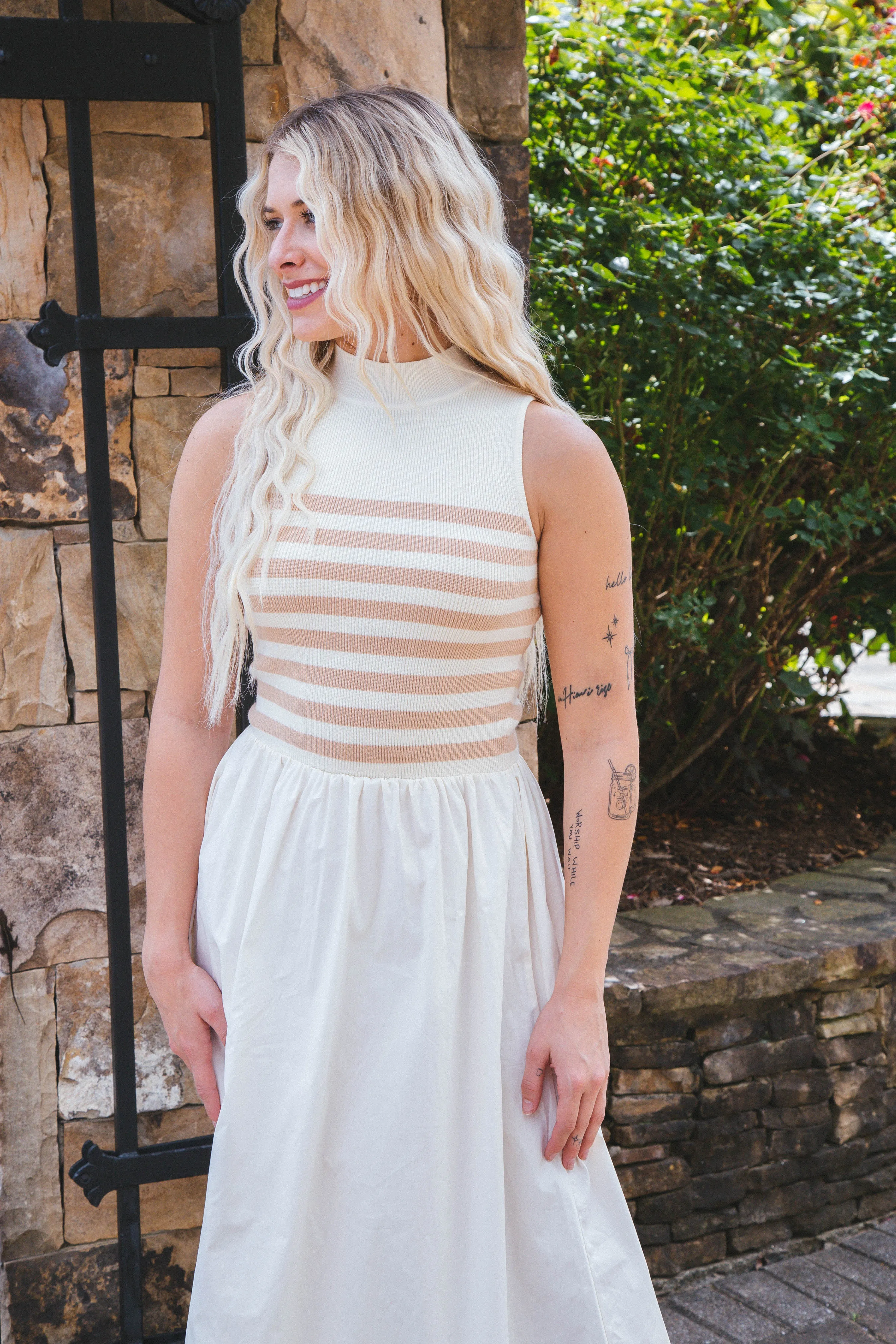 Dakota Stripe Contrast Maxi Dress, Beige sold by North & Main Clothing Company product image thumbnail 5