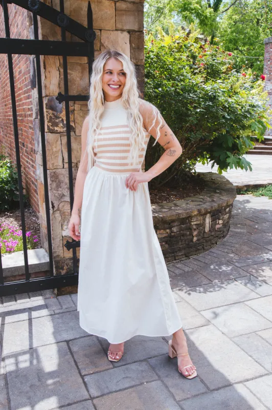 Dakota Stripe Contrast Maxi Dress, Beige sold by North & Main Clothing Company