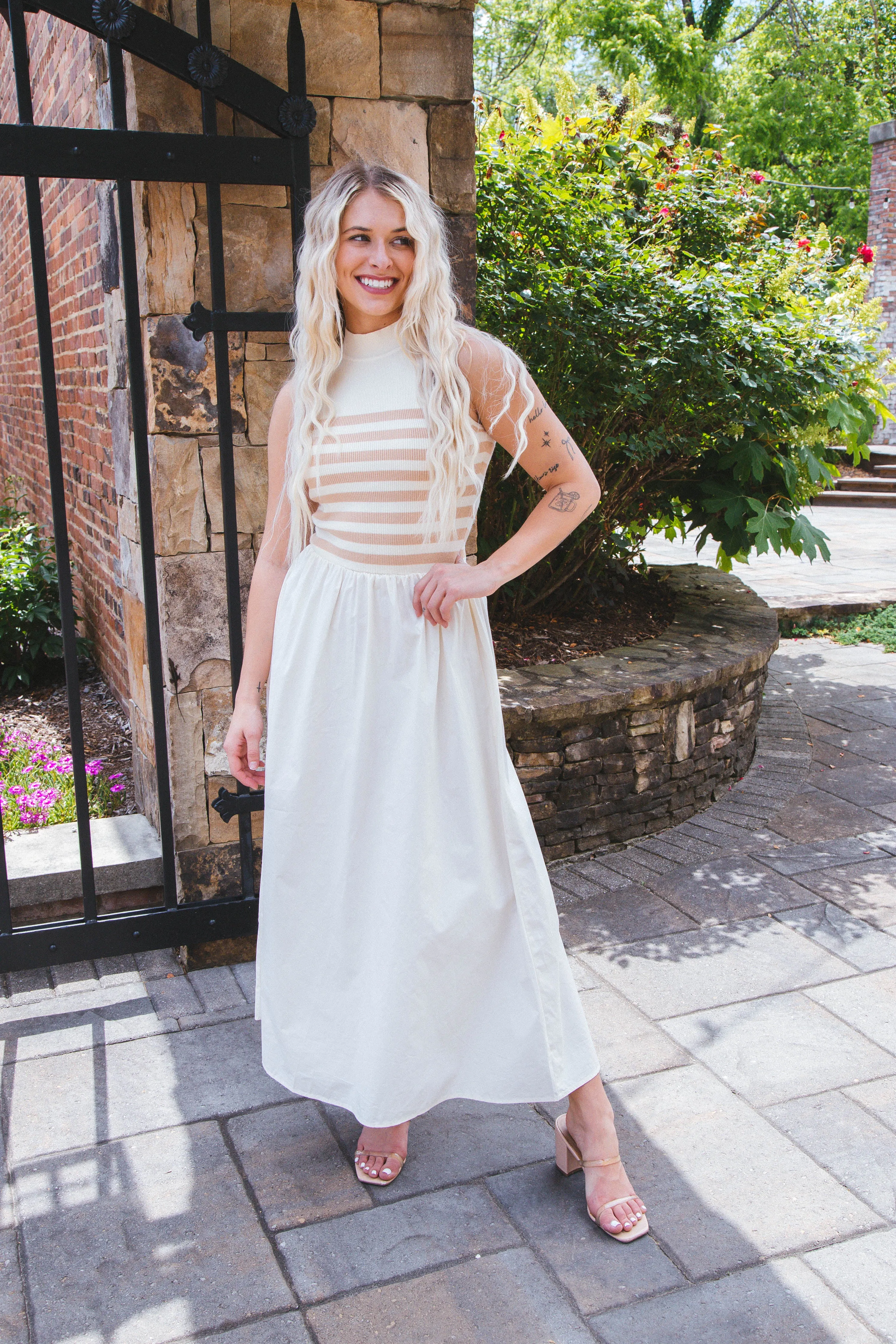 Dakota Stripe Contrast Maxi Dress, Beige sold by North & Main Clothing Company