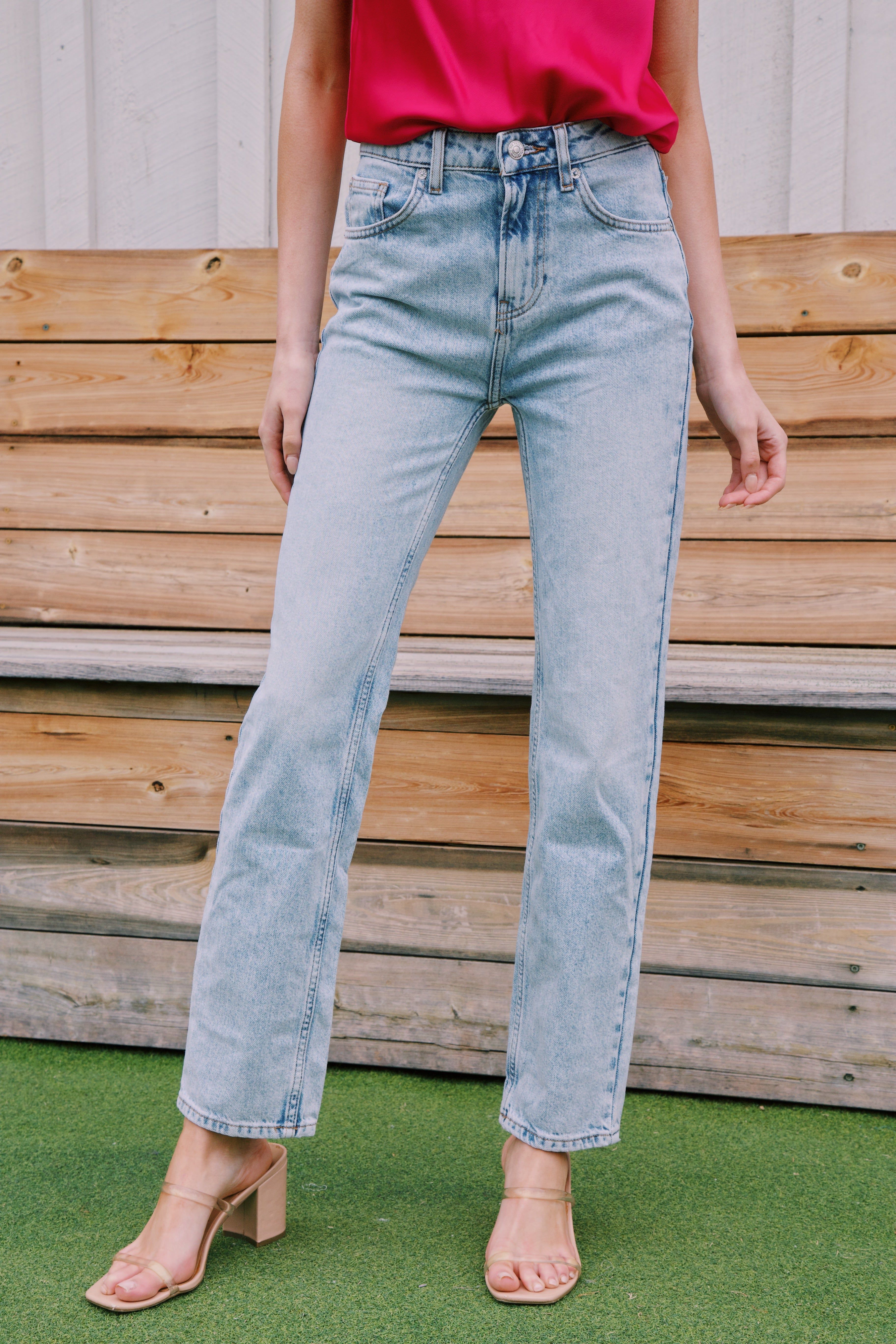 Nellie High Waisted Straight Leg Jeans, Bleach Acid | Free People sold by North & Main Clothing Company