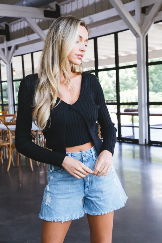 Liana Cardigan Illusion Top, Black sold by North & Main Clothing Company