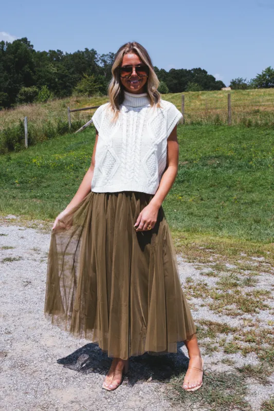 Runaway Tulle Maxi Skirt, Olive sold by North & Main Clothing Company