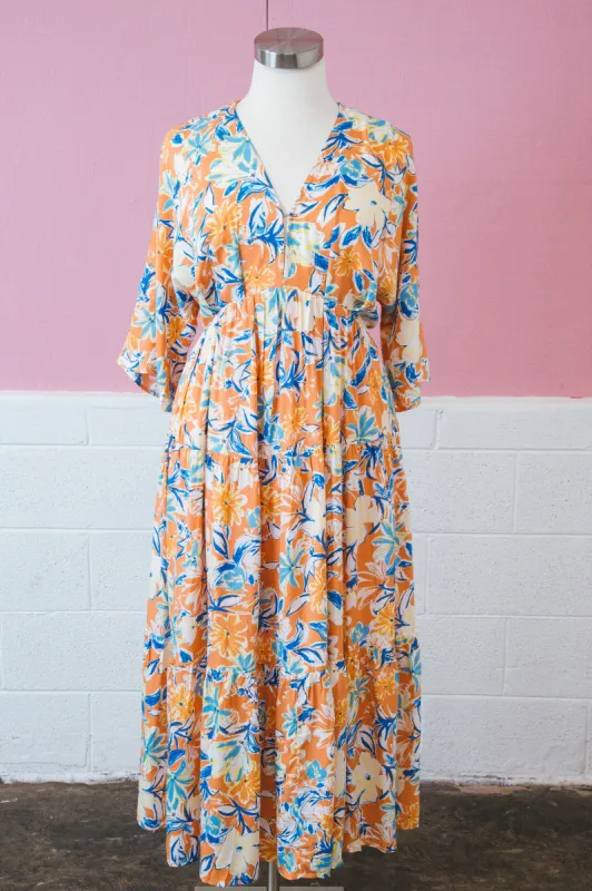 Ximena Floral Maxi Dress, Apricot | Extended Sizes sold by North & Main Clothing Company