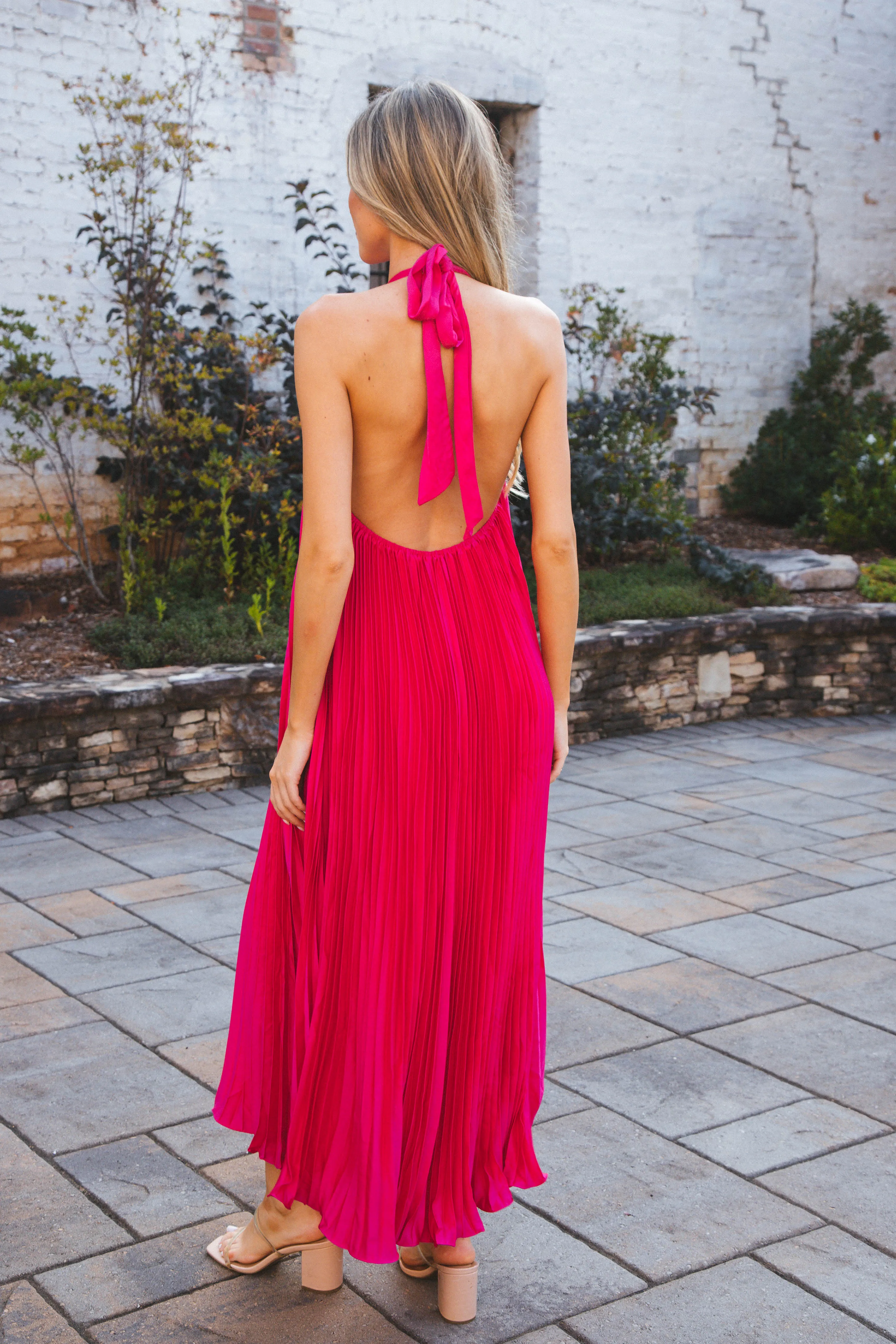 Polly Pleated Long Dress, Fuchsia sold by North & Main Clothing Company product image thumbnail 4