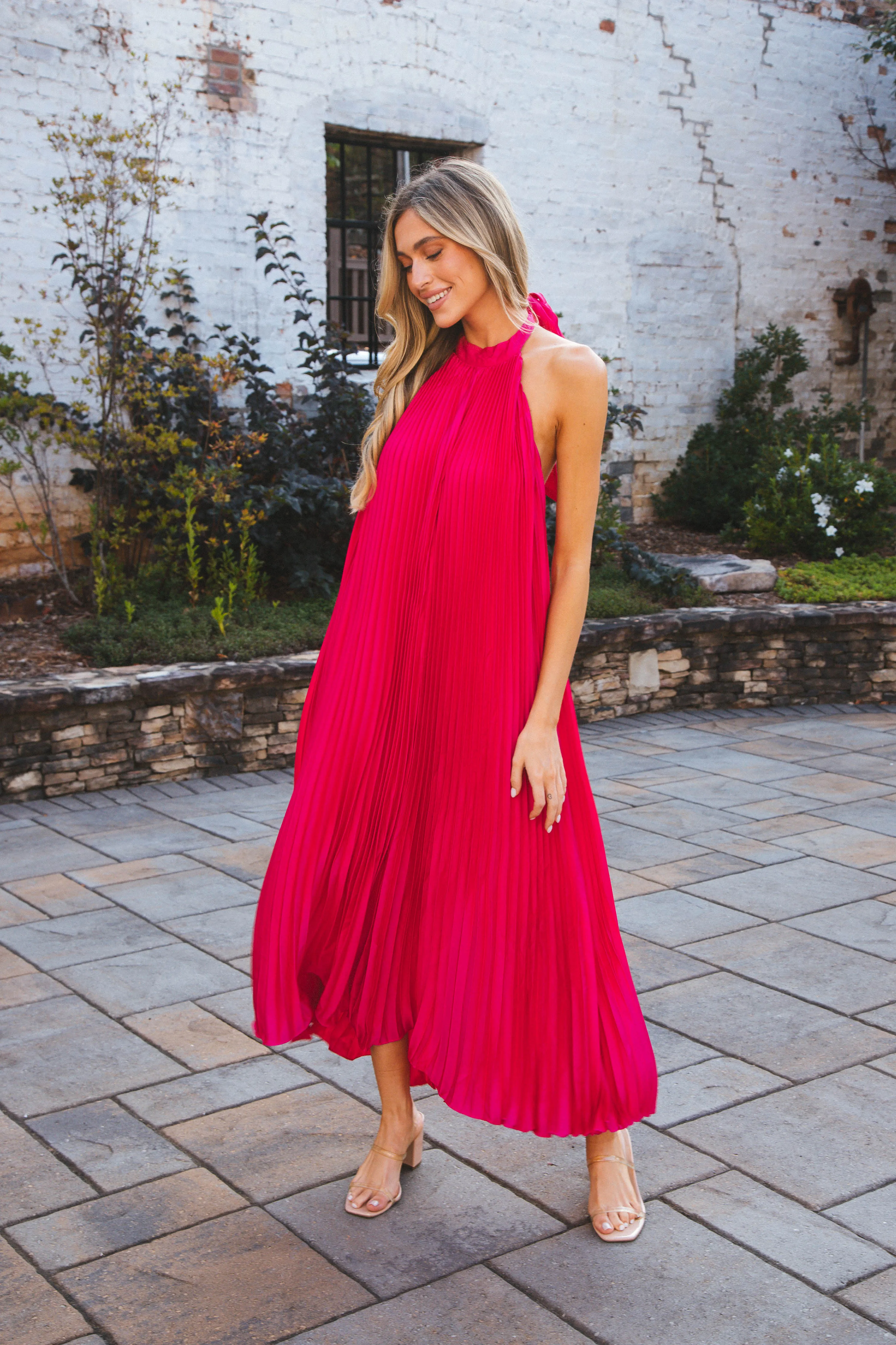 Polly Pleated Long Dress, Fuchsia sold by North & Main Clothing Company product image thumbnail 2