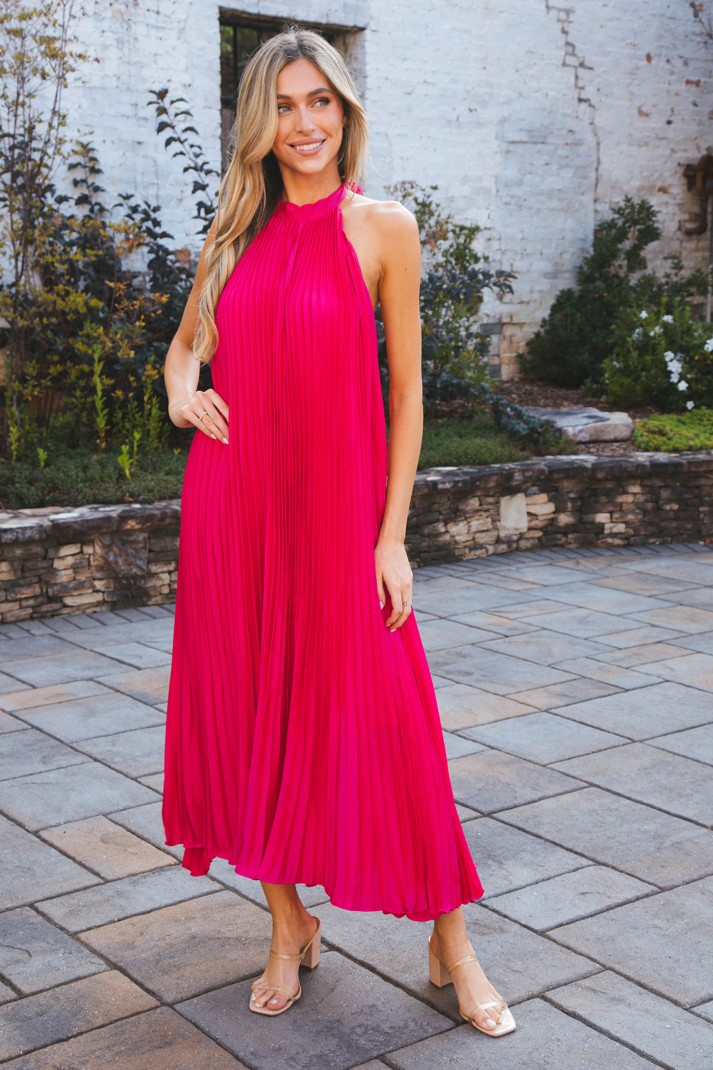 Polly Pleated Long Dress, Fuchsia sold by North & Main Clothing Company product image thumbnail 5