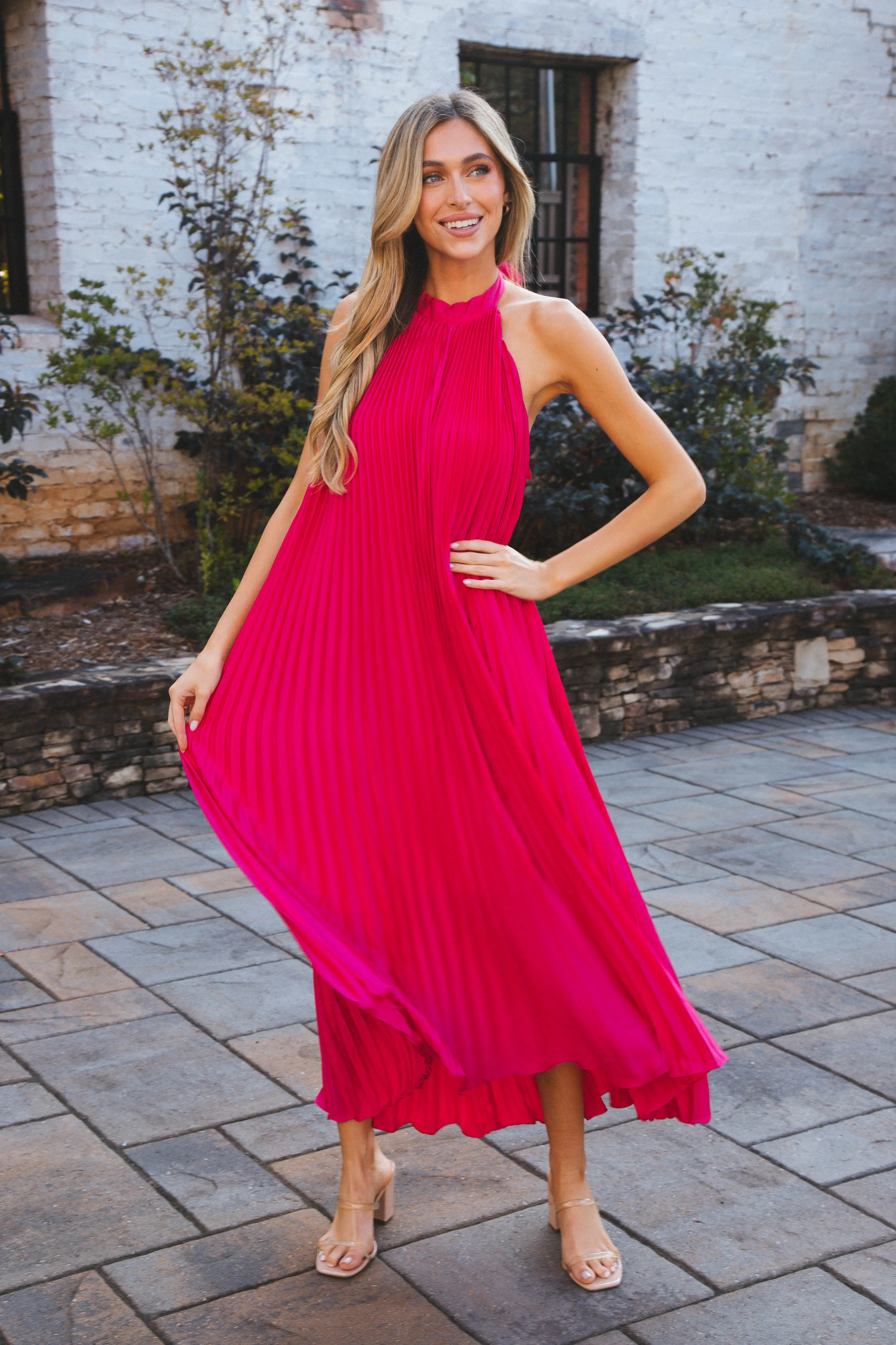 Polly Pleated Long Dress, Fuchsia sold by North & Main Clothing Company product image thumbnail 3