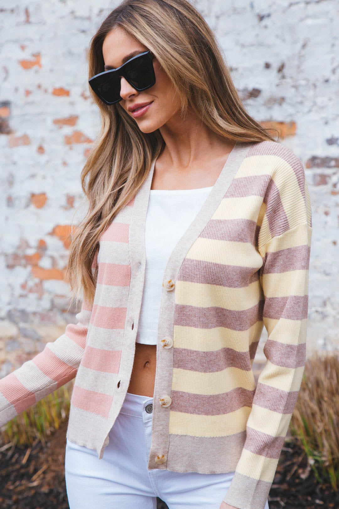Beck Striped Button Down Cardigan, Latte/Lemon sold by North & Main Clothing Company product image thumbnail 4