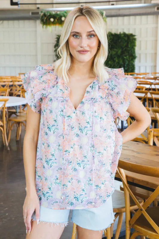 Alyssa Floral Tie Neck Blouse, Pink sold by North & Main Clothing Company