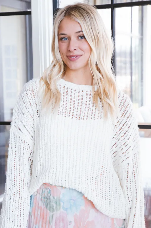 Ensley Sheer Knit Sweater, Cream made by Blu Pepper