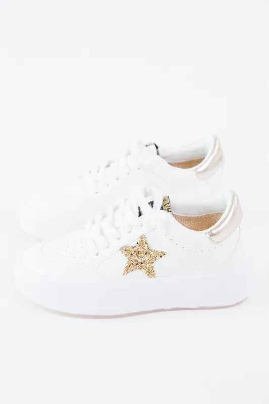 Ream Platform Sneaker, White/Gold Glitter | Vintage Havana sold by North & Main Clothing Company