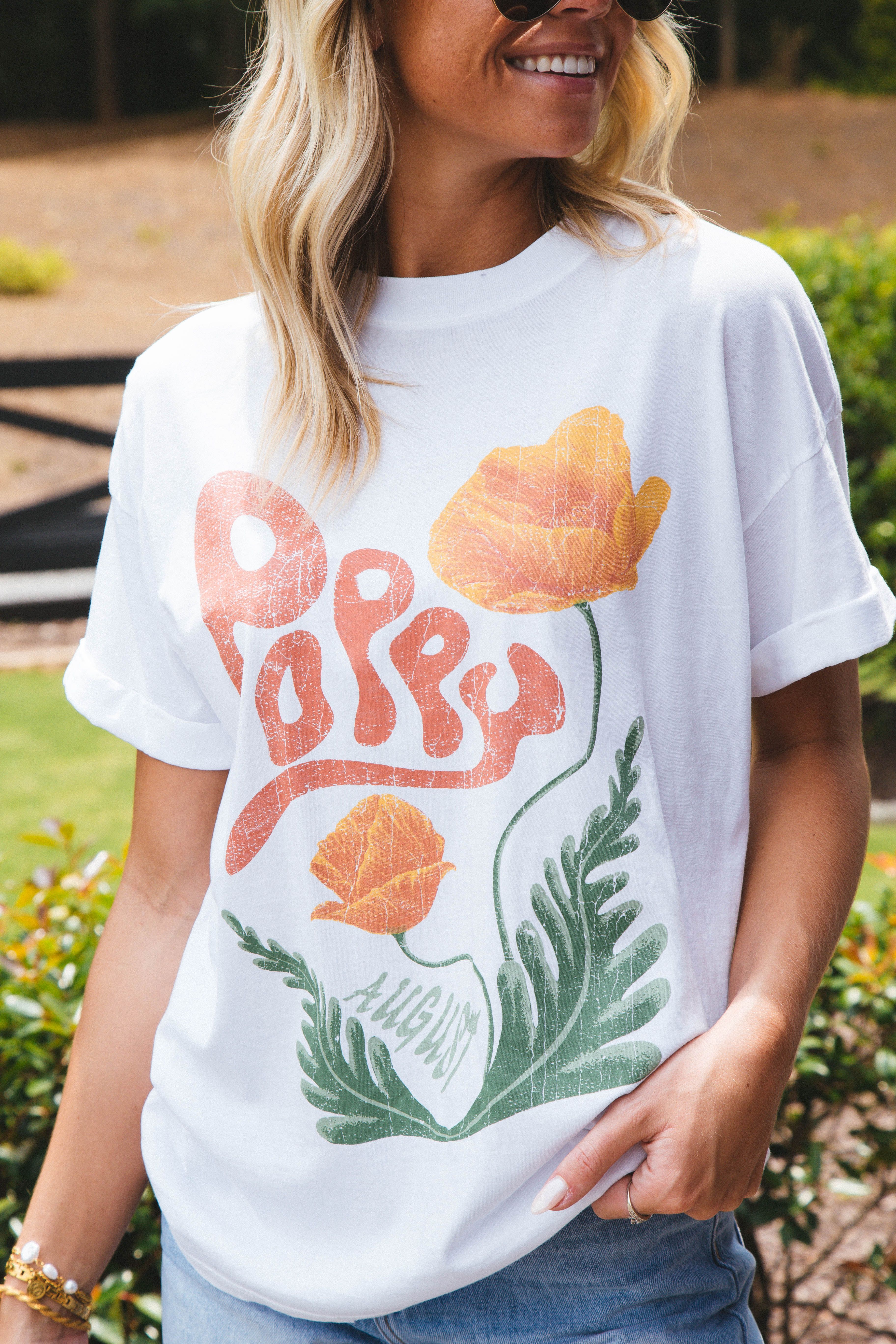 August Poppy Graphic Tee, Vintage White | Girl Dangerous sold by North & Main Clothing Company product image thumbnail 2