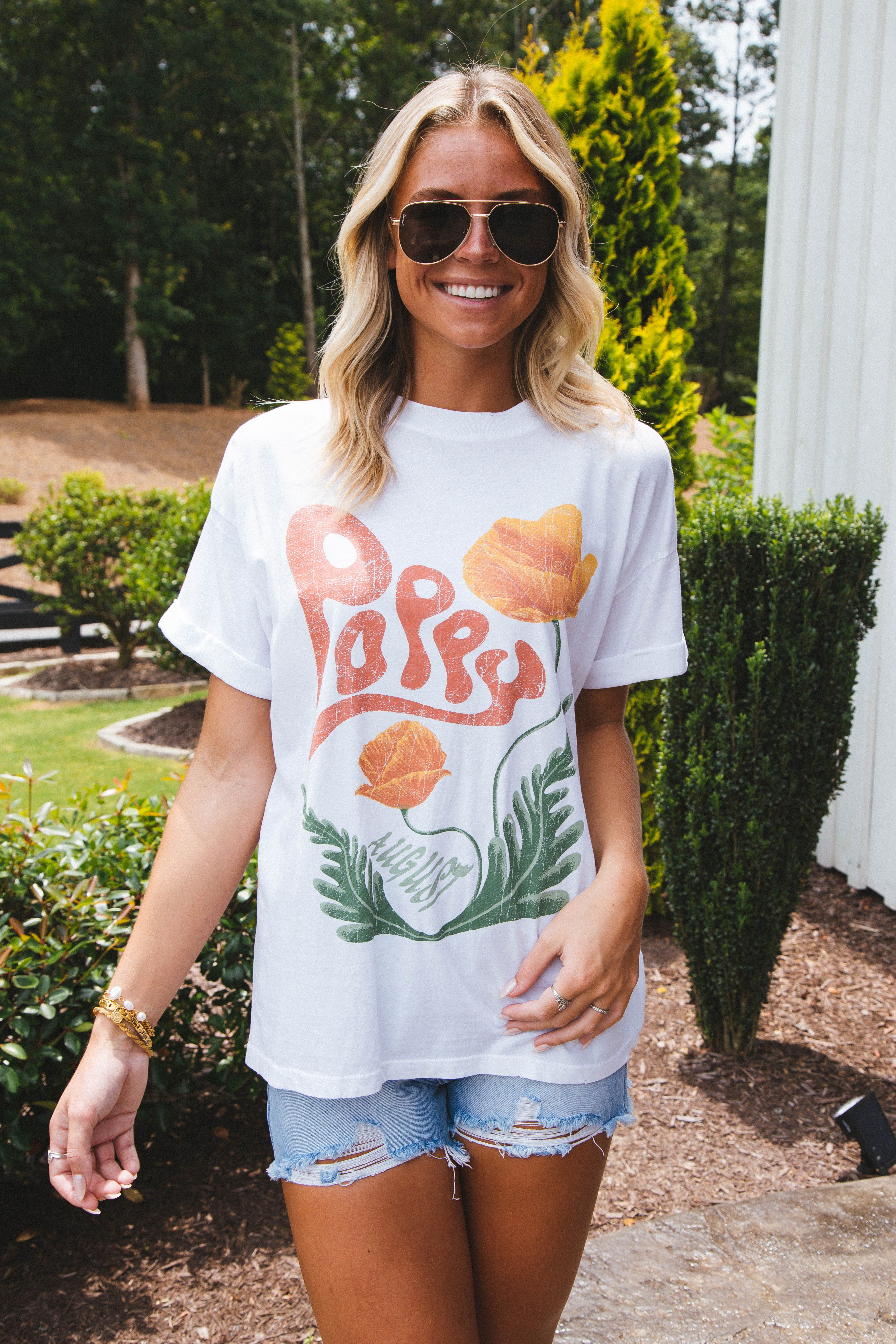 August Poppy Graphic Tee, Vintage White | Girl Dangerous sold by North & Main Clothing Company product image thumbnail 3