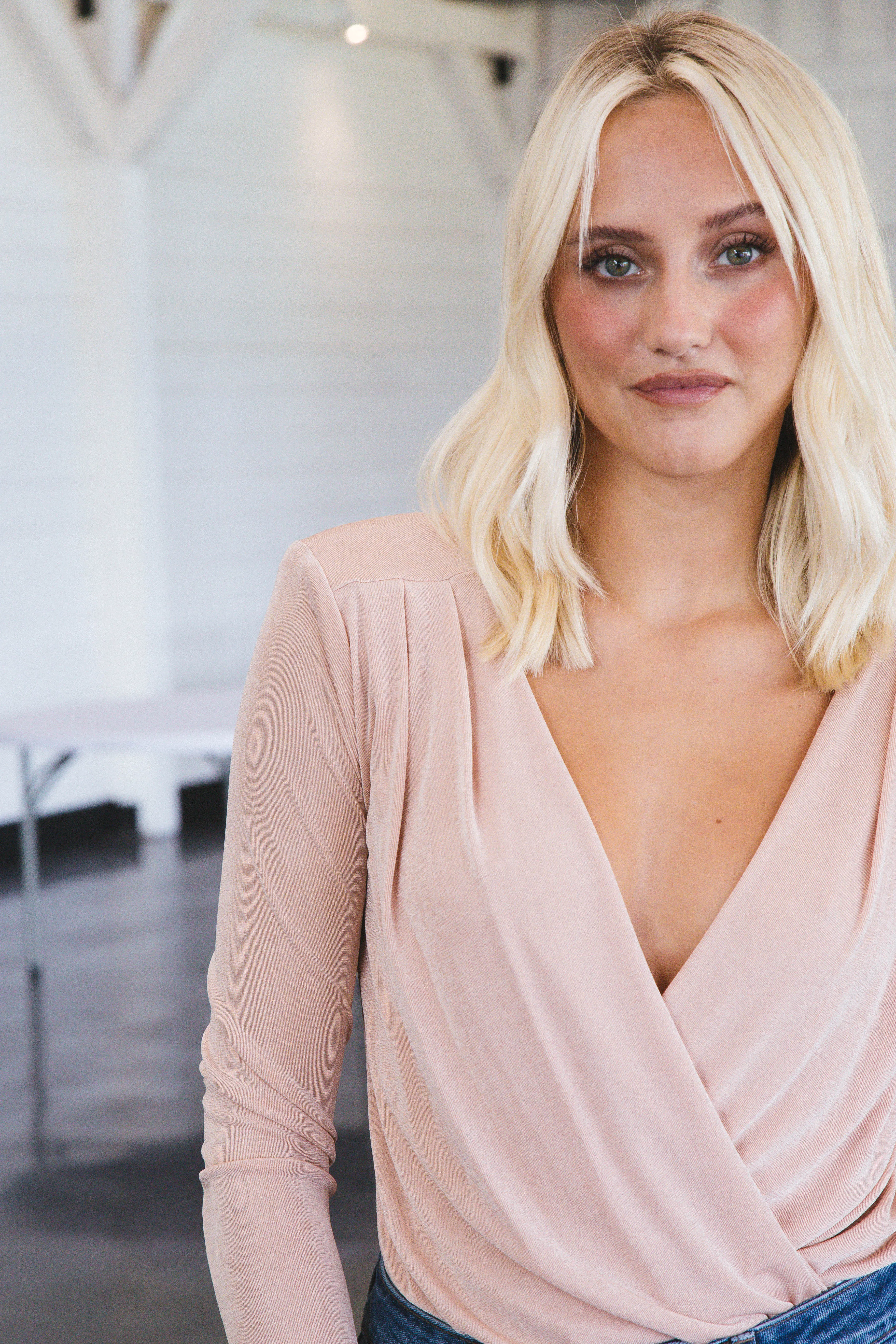 London Calling Surplice Bodysuit, Beige sold by North & Main Clothing Company product image thumbnail 4