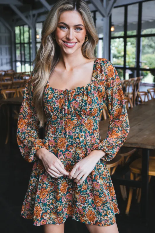 Kiana Vintage Academic Mini Dress, Green Multi | Sadie & Sage sold by North & Main Clothing Company