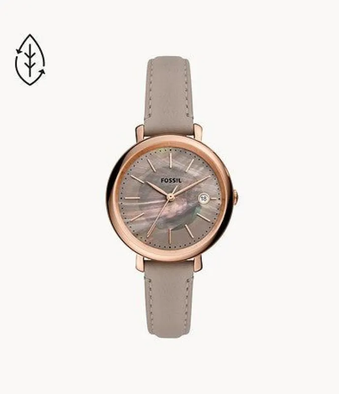 Jacqueline Solar-Powered Gray Leather Watch, Grey | FOSSIL sold by North & Main Clothing Company