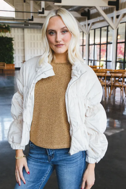 Aspen Sleeveless Metallic Knit Top, Gold sold by North & Main Clothing Company