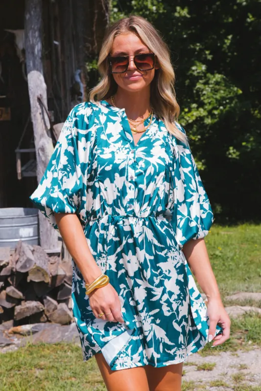 Dorian Satin Mini Dress, Teal Green sold by North & Main Clothing Company