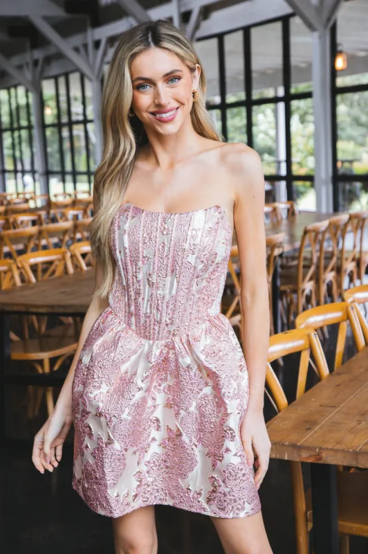 Serafina Corset Mini Dress, Pink/Gold sold by North & Main Clothing Company