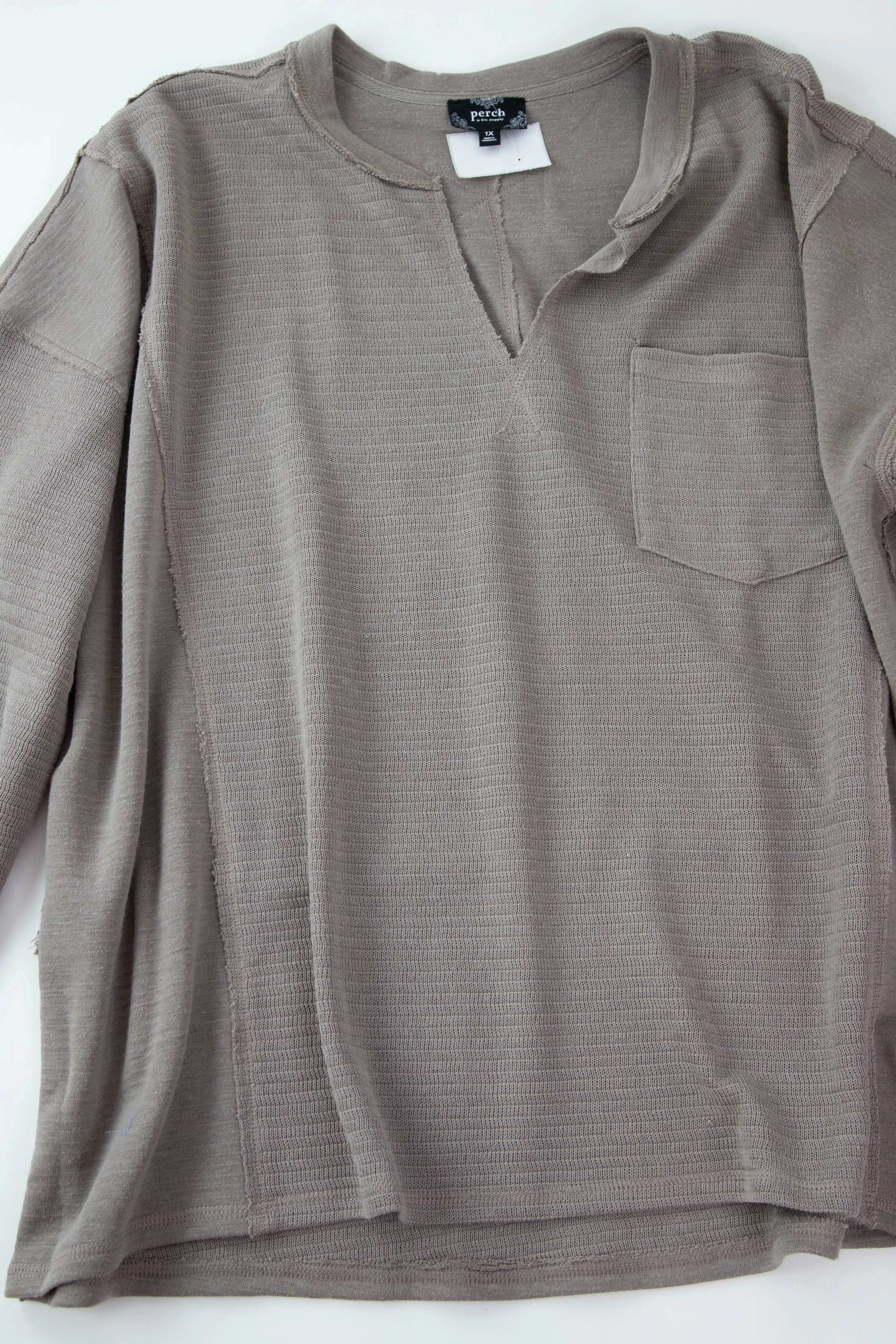 Good Luck Patchwork Knit Top, Light Mocha | Plus Size sold by North & Main Clothing Company